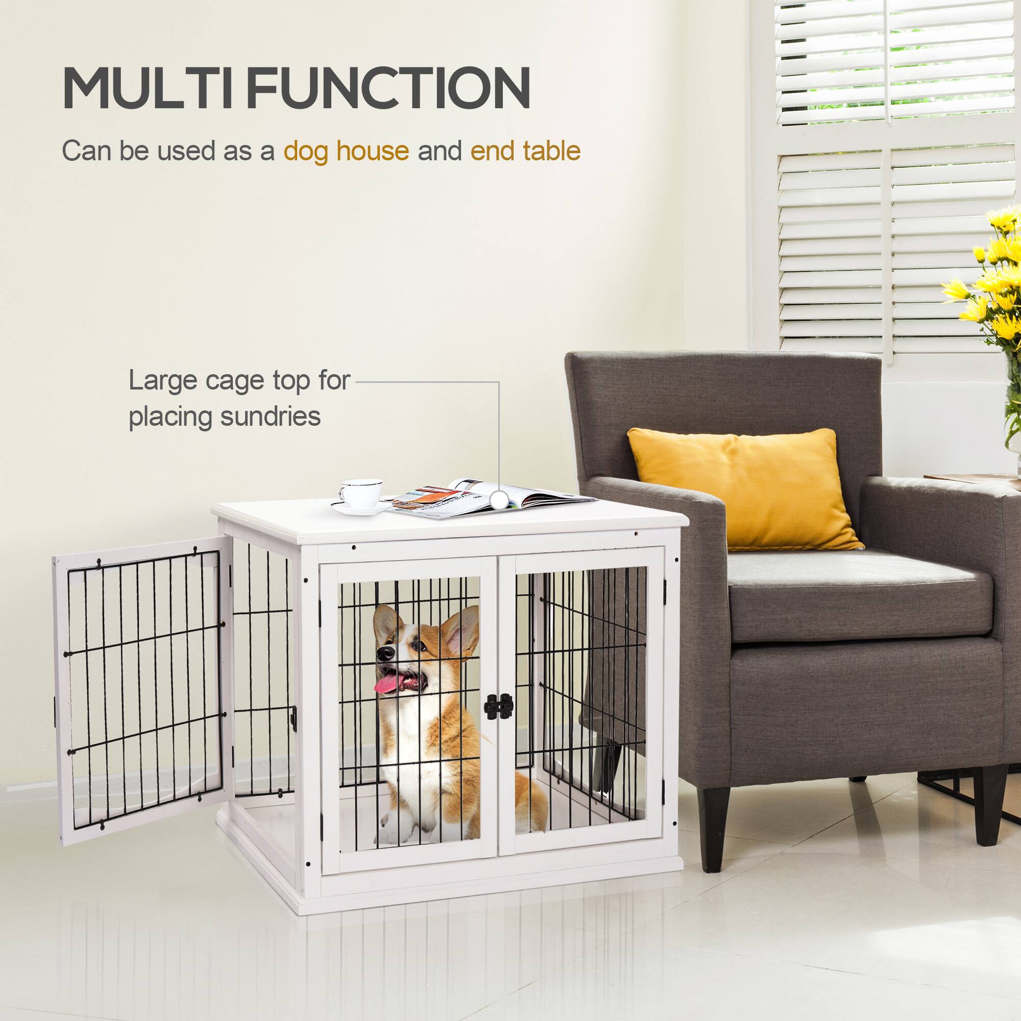 MULTI FUNCTION  
Can be used as a dog house and end table  

Large cage top for placing sundries