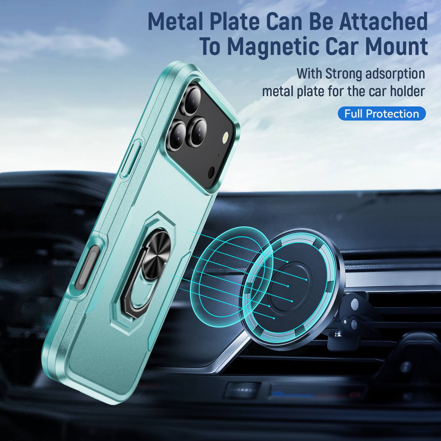 Metal Plate Can Be Attached To Magnetic Car Mount  
With Strong adsorption metal plate for the car holder  
Full Protection