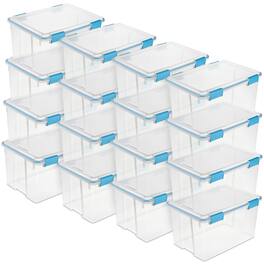 Sterilite - 54-Qt Plastic Stackable Storage Bin w/ Gasket Latch Lid, 16 Pack - Clear