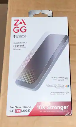 ZAGG
INVISIBLE SHIELD
Glass Extreme 2
Protect with Hexiom Impact Technology
Anti-dust Adhesive
installs smoothly over dust
Enhances Color Vibrancy
Intense Black, True Blues, Vibrant Reds
Blue Light Filtration
Eyesafe Technology
For New iPhone 6.1" Pro (2023)
10X Stronger
our most advanced tempered glass ever