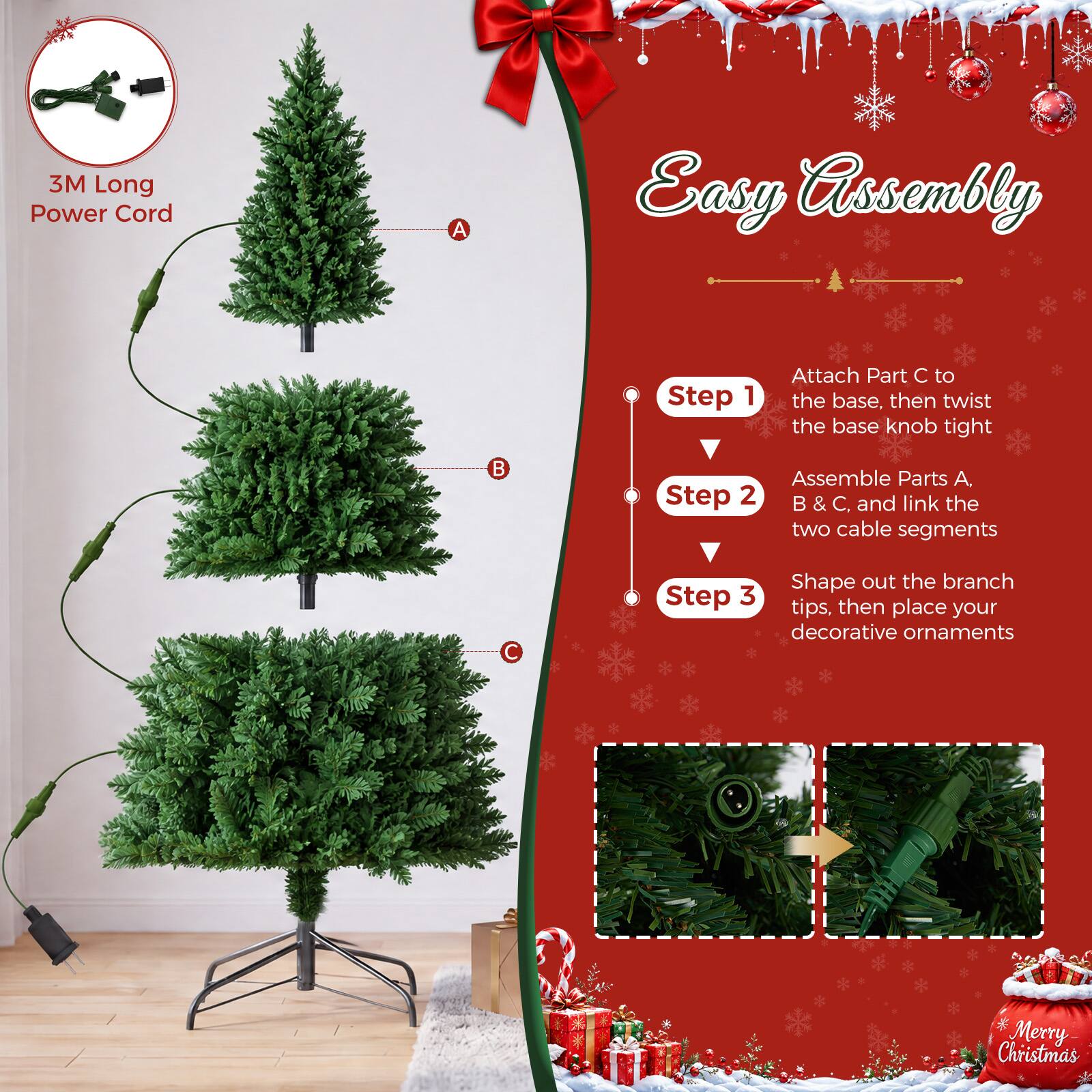 Sweetcrispy Pre lit Slim Artificial Christmas Tree with LED Lights 8 ...