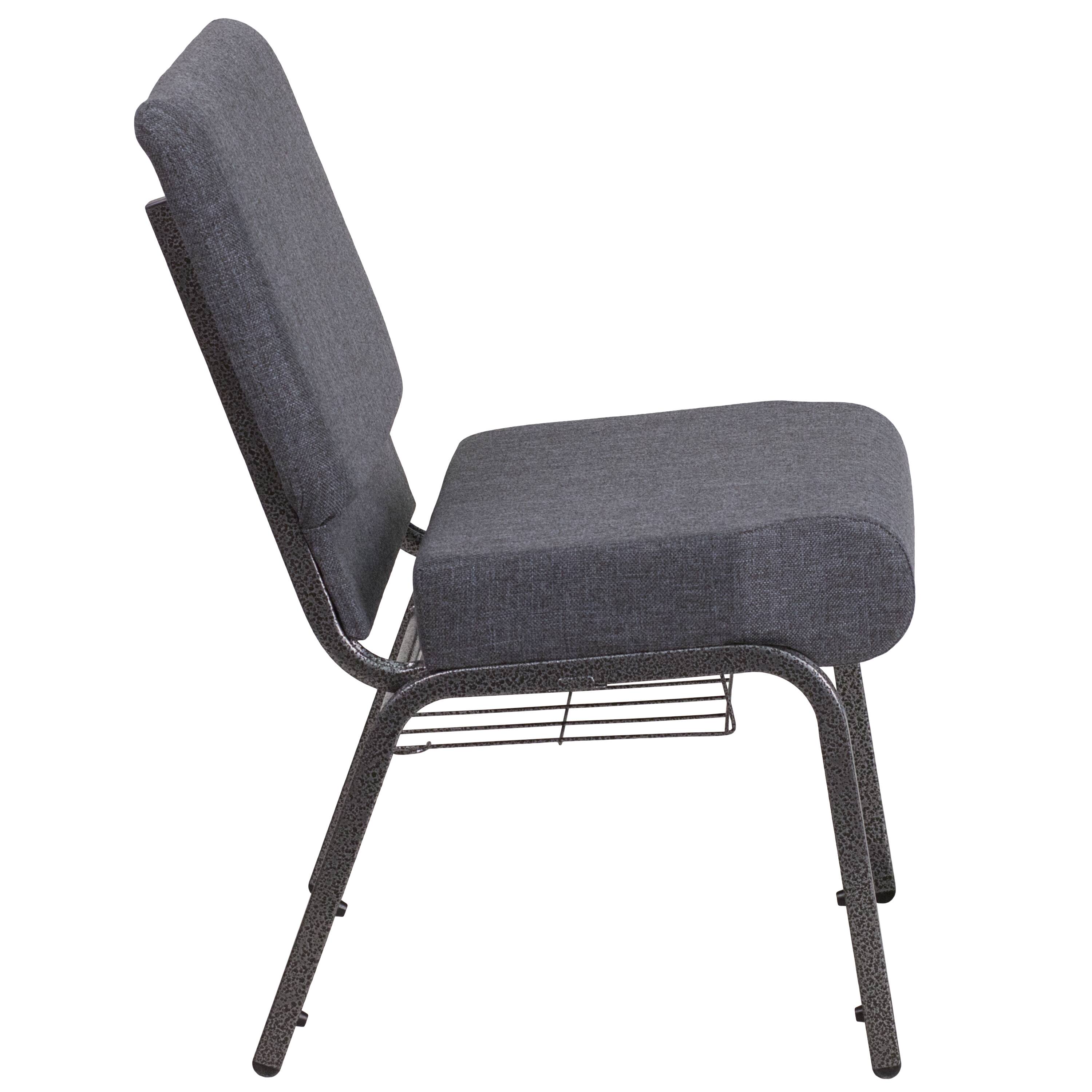 Alt View 4. Emma + Oliver - 4 Pack 21''W Church Chair with Book Rack - Dark Gray Fabric/Silver Vein Frame.