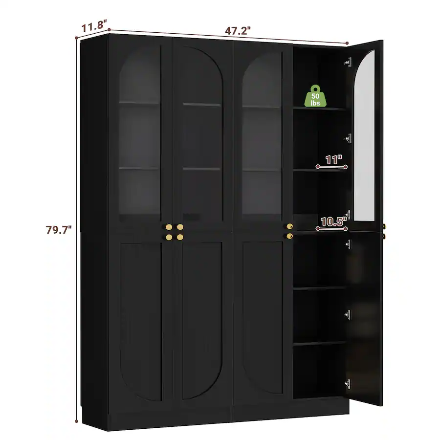 Aheaplus 80'' Tall Kitchen Pantry Cabinet with Arched Doors and ...