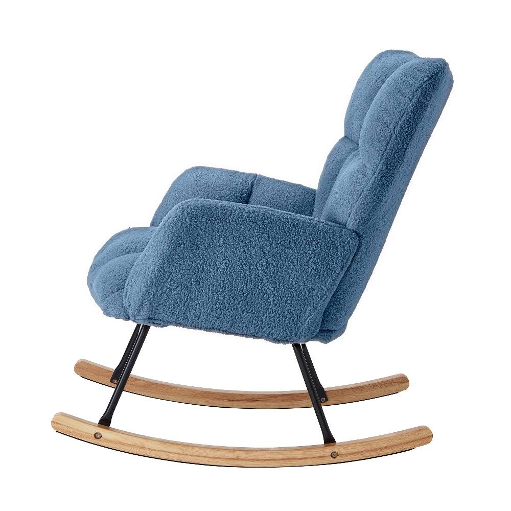 Alt View 3. Loheer - Loheer Blue Tufted Upholstered Teddy Fabric Rocking Chair Metal Frame Glider Chair for Living Room - Blue.