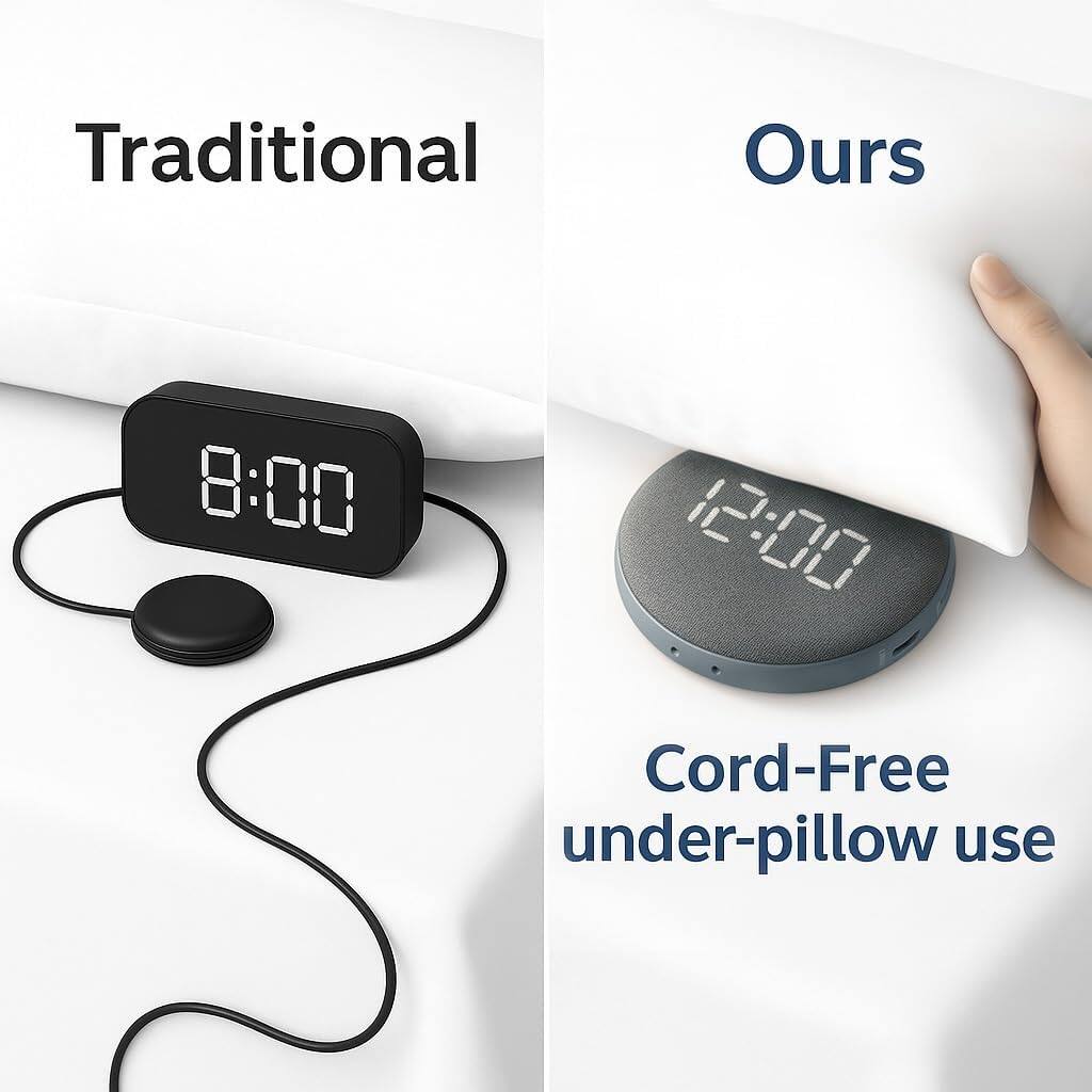 Traditional  
8:00  

Ours  
12:07  

Cord-Free under-pillow use