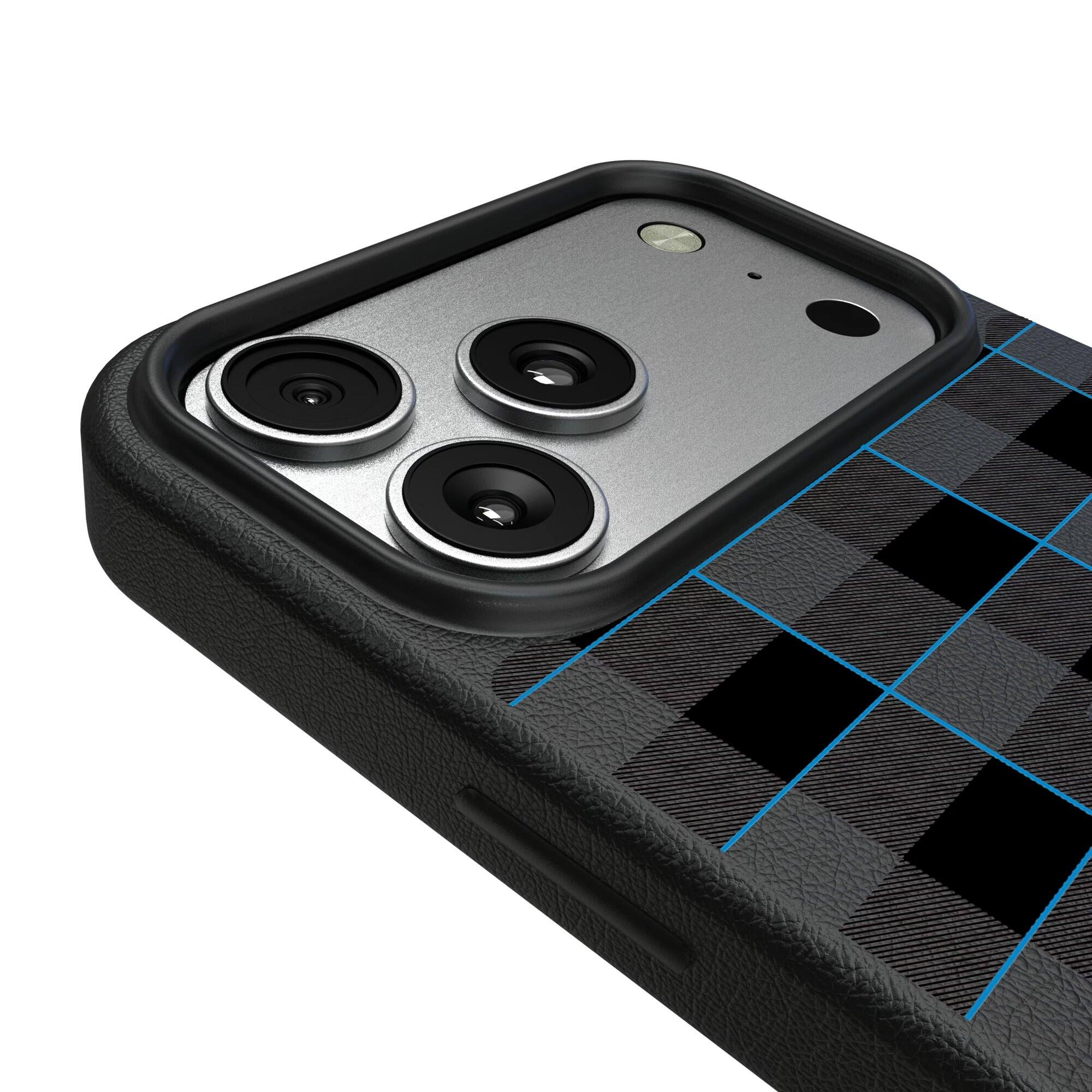 Alt View 2. Keyscaper - Carolina Panthers Plaid Magnetic Bump iPhone Case - 15 - Black.