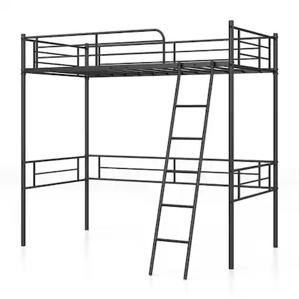 Front. Pefilos - Loft Bed Twin Size with Ladder Teens Adults Heavy Duty Metal Single Bunk Bed Loft with Safety Guard Rails for Small - Black.