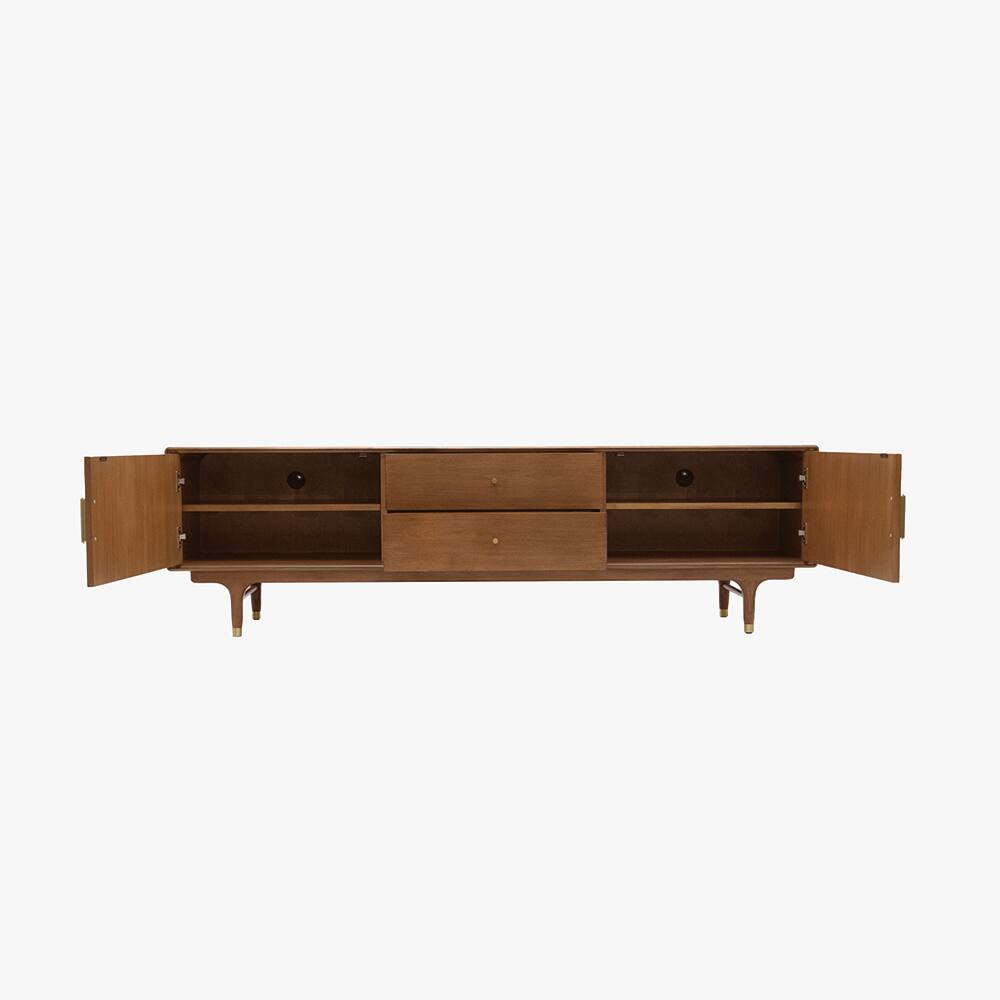 Alt View 4. POVISON - 78.74" Fully-Assembled Mid-Century Fluted TV Stand, Entertainment Center with Double Cabinet Door, Vertical Stripes - Dark Wood.