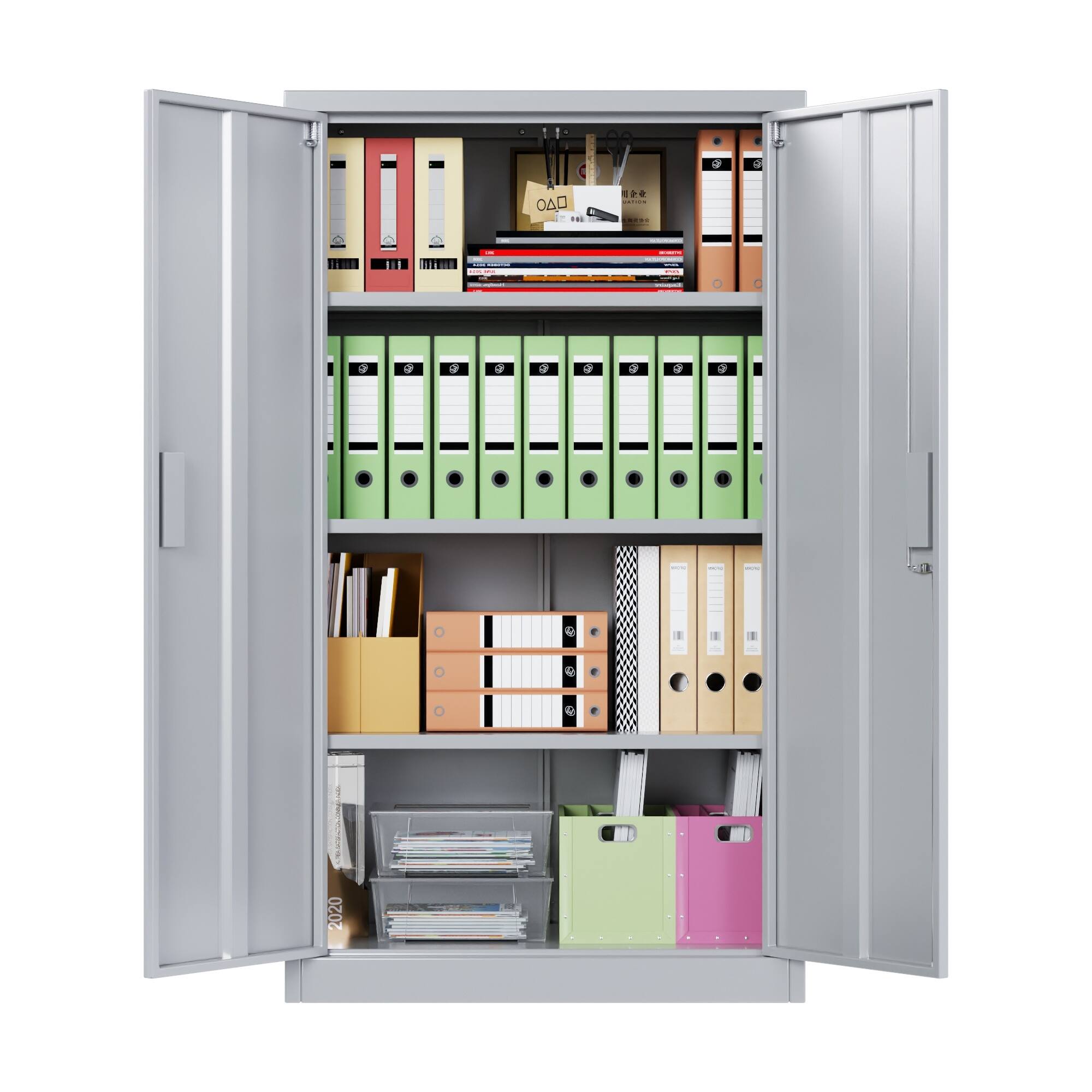 Alt View 2. Boyel Living - Steel Storage Cabinet with Locking Doors and Adjustable Shelves, 31.5 in. W x 55.1 in. H - Grey.