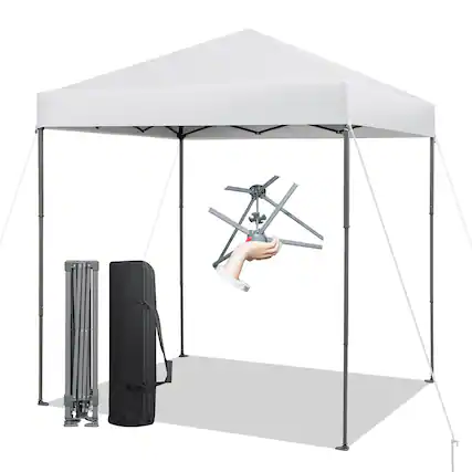 Front. Gymax - Gymax Patio 6.6 x 6.6ft Outdoor Pop-up Canopy Tent UPF 50+ Portable Sun Shelter White - White.