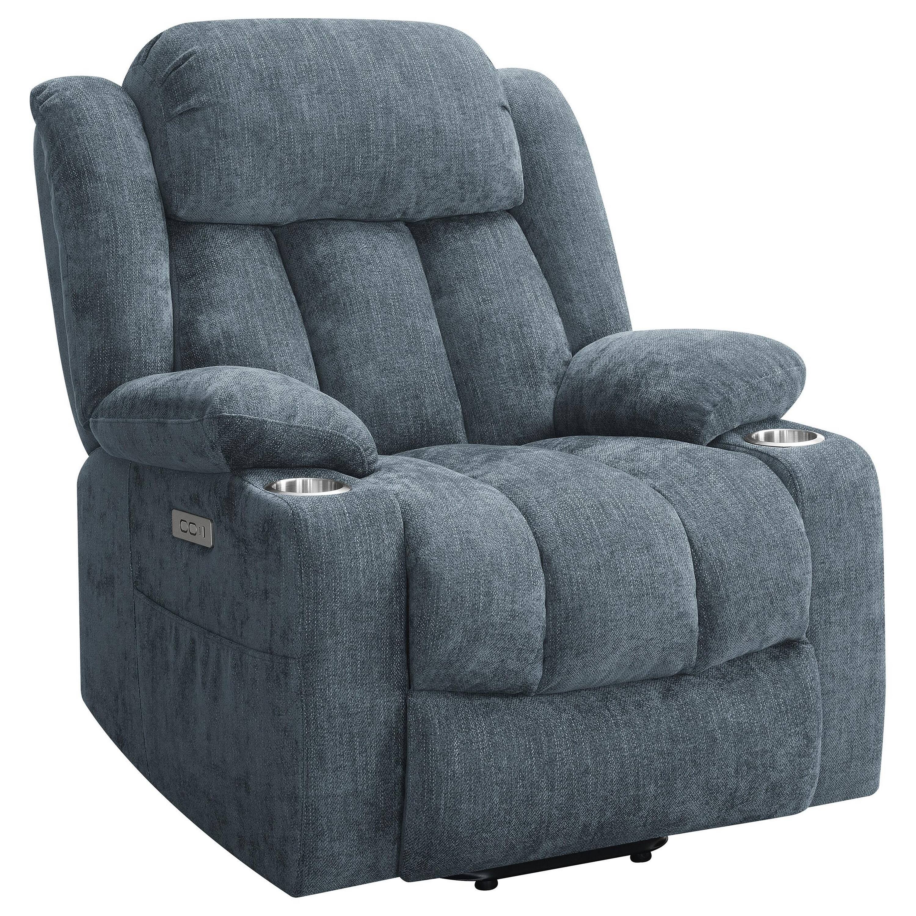 Front. Manhattan Lane - Limi Power Lift Recliner Chair, Slate , USB Port, Cupholders - Slate Blue.