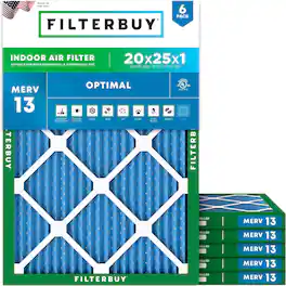 Filterbuy - 20x25x1 MERV 13 Smoke & Allergy Defense, Electrostatic Pleated HVAC AC Furnace Air Filters Replacement (6-Pack) - Blue