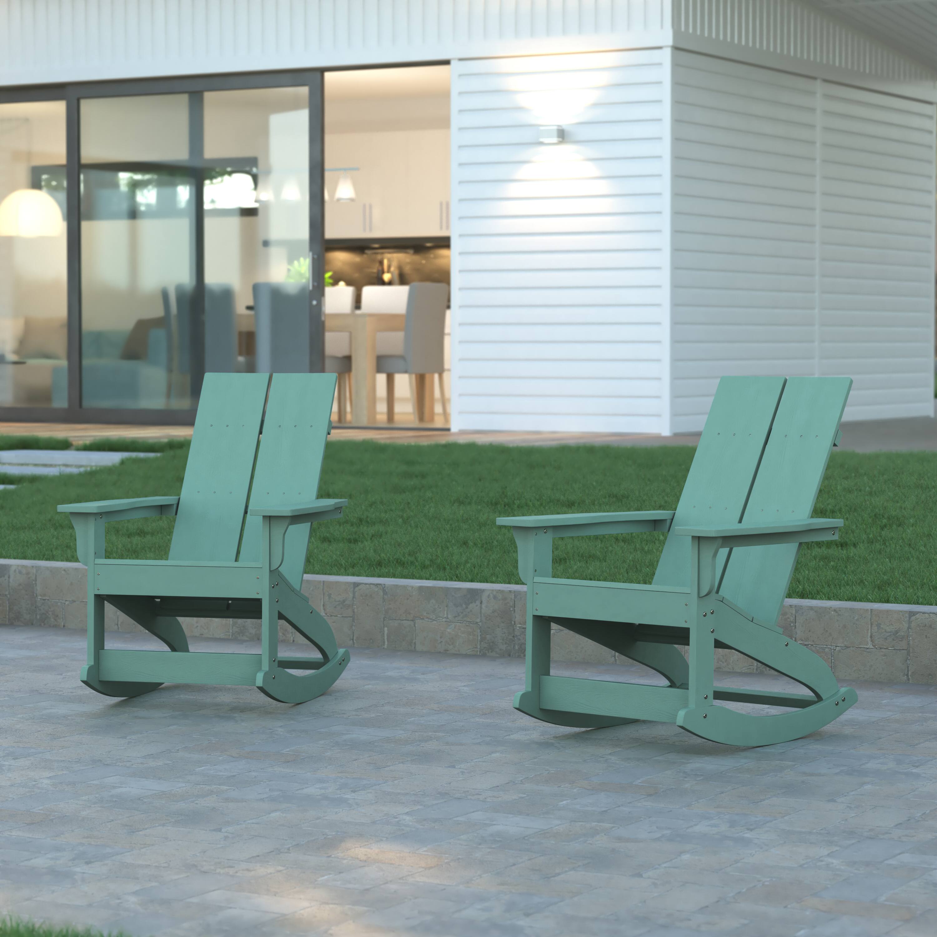 Alt View 2. Emma + Oliver - Set of 2 Modern All-Weather Poly Resin Adirondack Rocking Chairs for Indoor/Outdoor Use - Sea Foam.