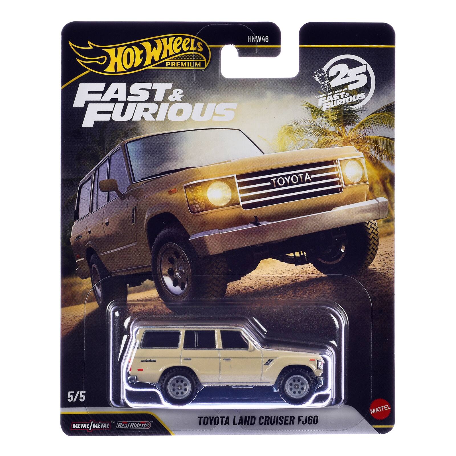 Hot Wheels Premium  
Fast & Furious  
25th Anniversary  
Toyota Land Cruiser FJ60  
5/5  
Metal/Metal  
Real Riders  
Mattel