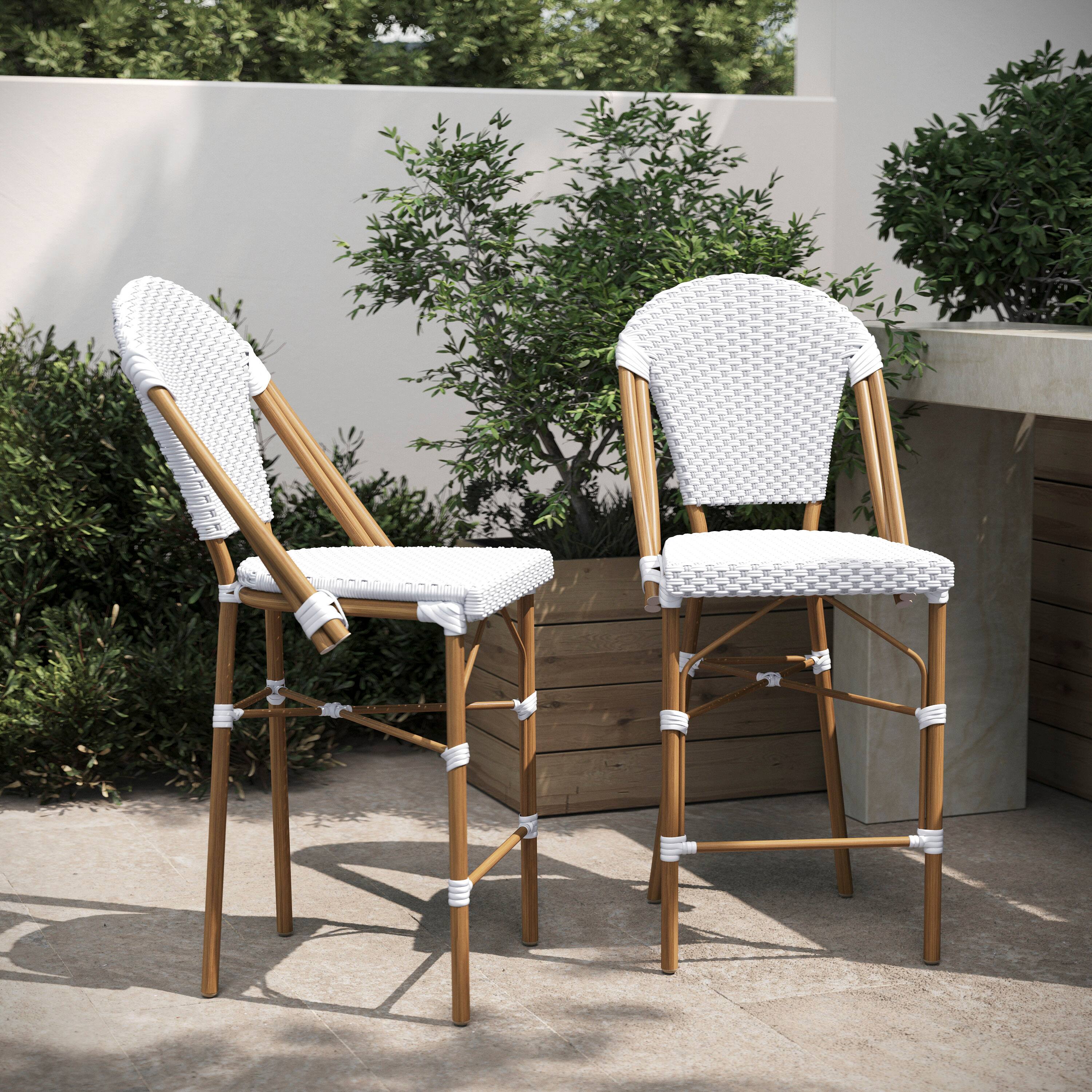 Alt View 2. Flash Furniture - Lourdes Set of 2 Stackable Indoor/Outdoor Bistro 26" High Counter Height Stools, Commercial Grade, White/Gray and Bamboo - Gray.