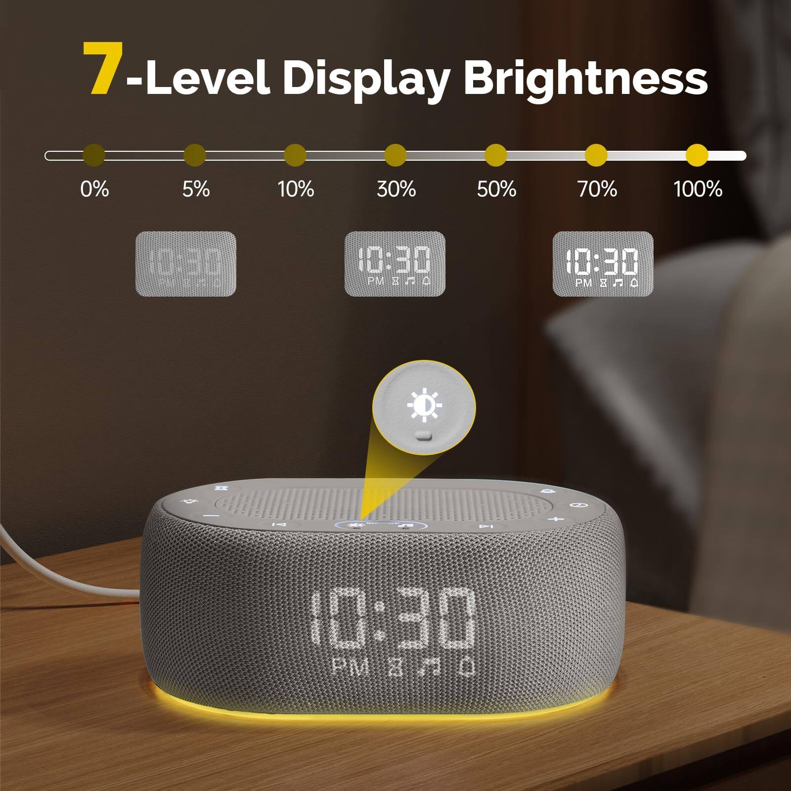 7-Level Display Brightness

0% 5% 10% 30% 50% 70% 100%

0:30 PM 10:30 PM 10:30 PM