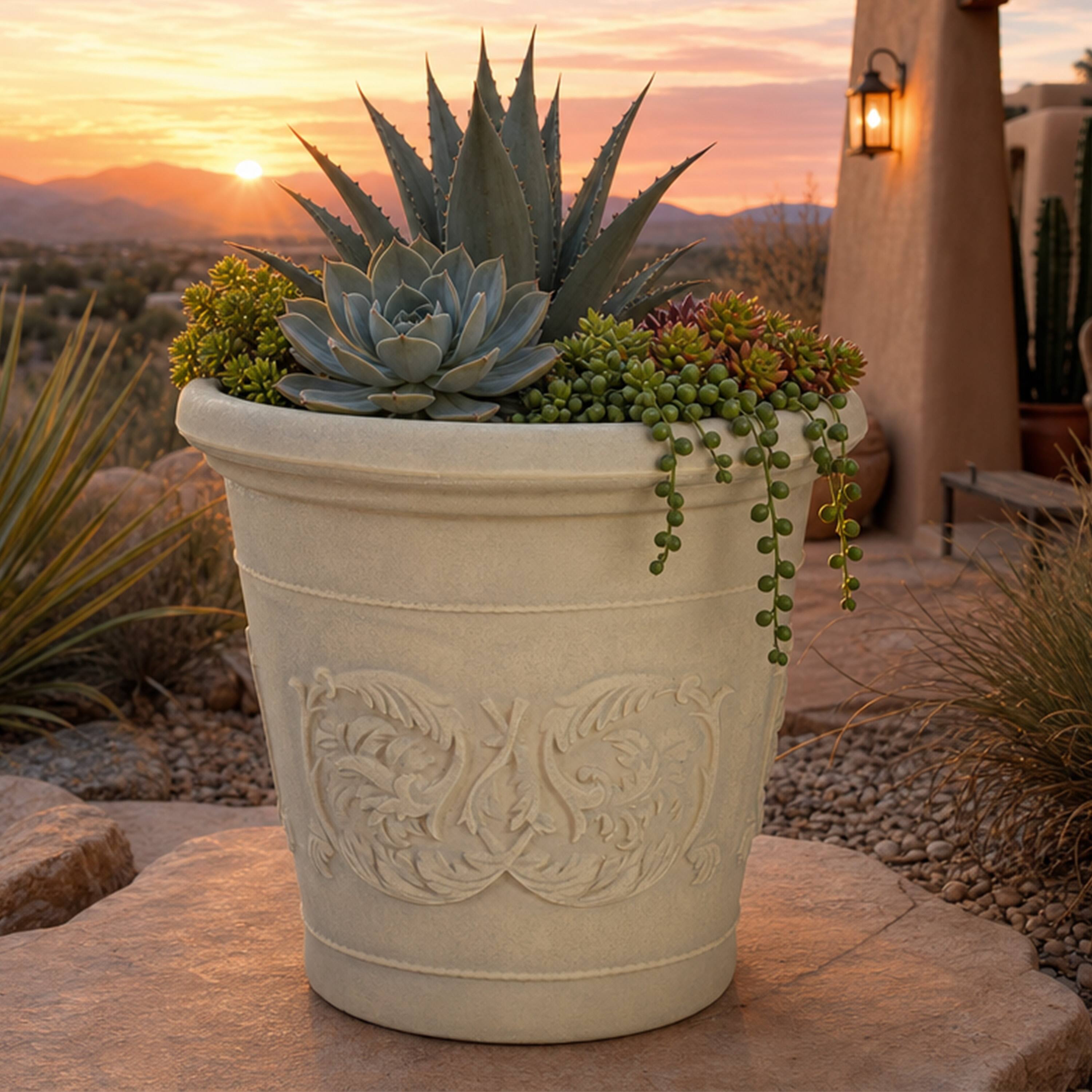 Alt View 10. Sunnydaze - 16 in Arabella Polyresin Outdoor Planter - Set of 4 - Beige.