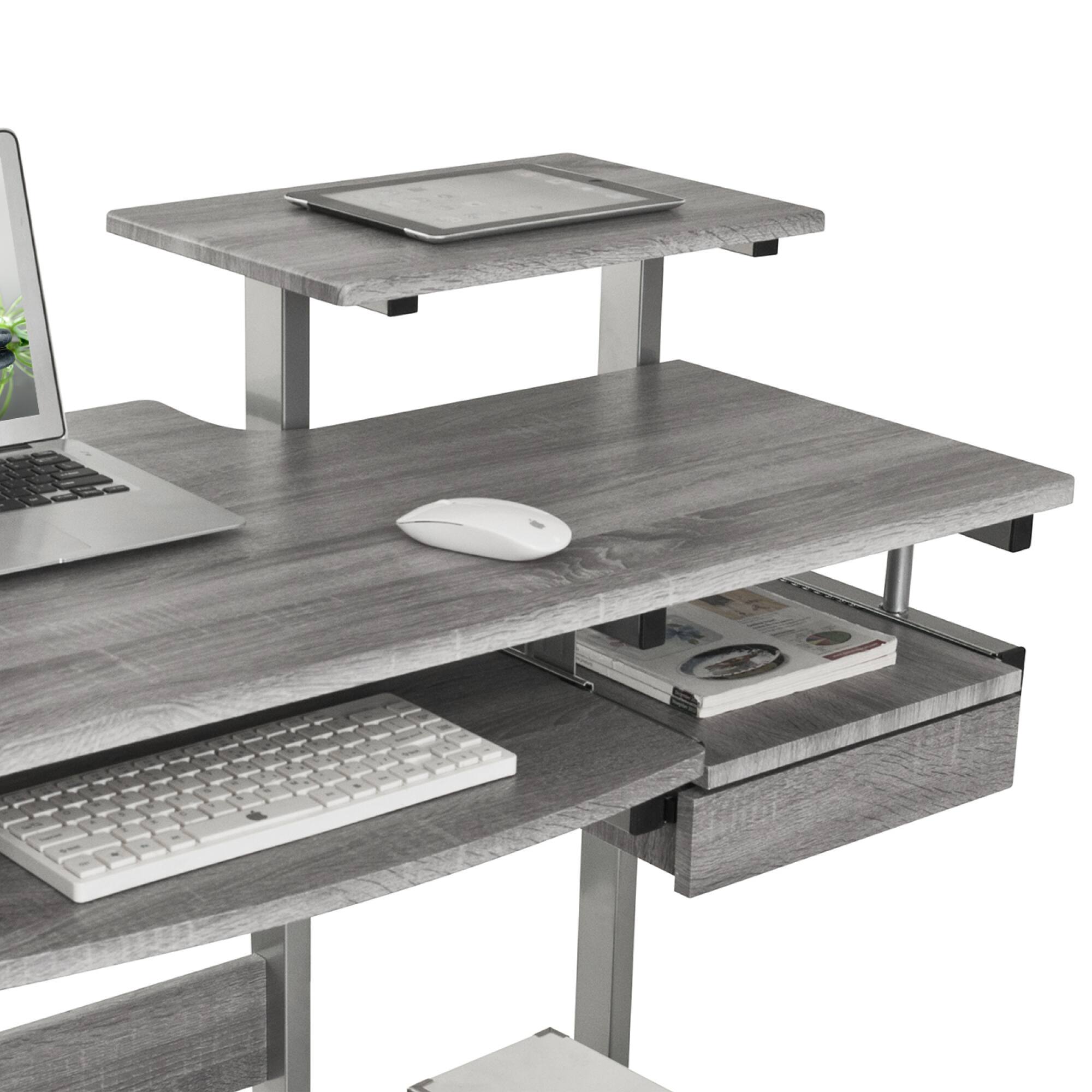 Alt View 2. GOODSILO - Complete Space-Saving Computer Workstation Desk with Keyboard Shelf and Utility Drawer - Gray.