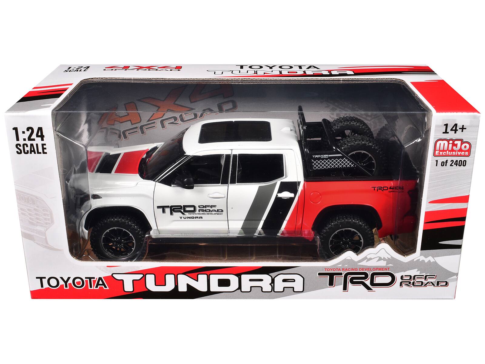 1:24 BOXA TOYOTA SCALE TUNDRA  
1:24 AFFROAD SCALE  
TRO I  
14+ MiJo Exclusives 1 of 2400  
TRD 4CM  
OFF TRD DESTATACING ROAD DEVELOPMENT TUNDRA  
TOYOTA RACING DEVELOPMENT OFF TOYOTA TUNDRA TRO ROAD