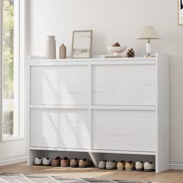 Babevy - Shoe Cabinet with 4 Flip Drawers & Adjustable Shelf, Wooden Large Hidden Shoe Storage for Entryway or Hallway - White