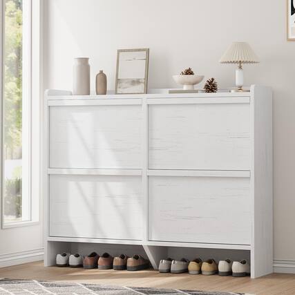 Front. Babevy - Shoe Cabinet with 4 Flip Drawers & Adjustable Shelf, Wooden Large Hidden Shoe Storage for Entryway or Hallway - White.