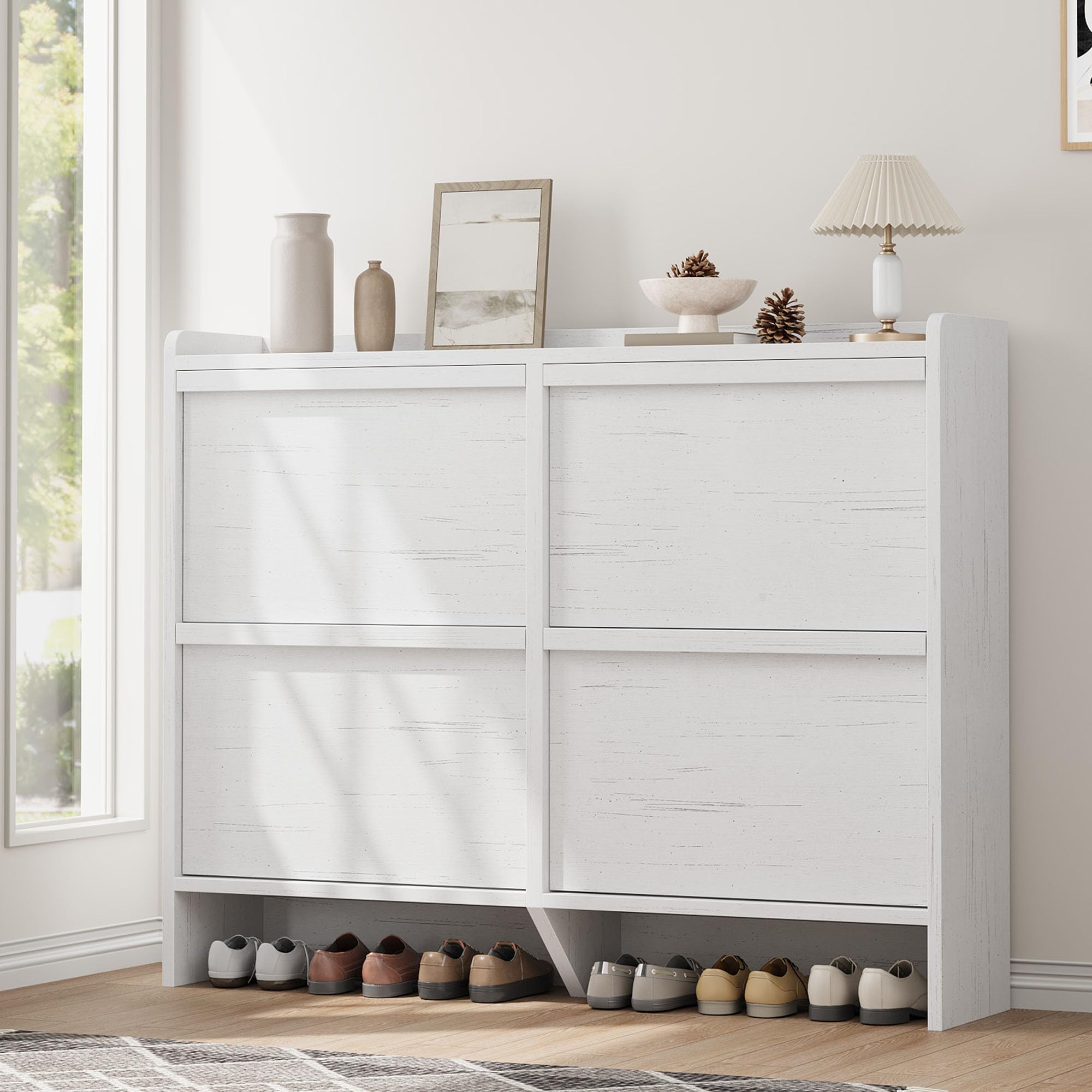 Front. Babevy - Shoe Cabinet with 4 Flip Drawers & Adjustable Shelf, Wooden Large Hidden Shoe Storage for Entryway or Hallway - White.