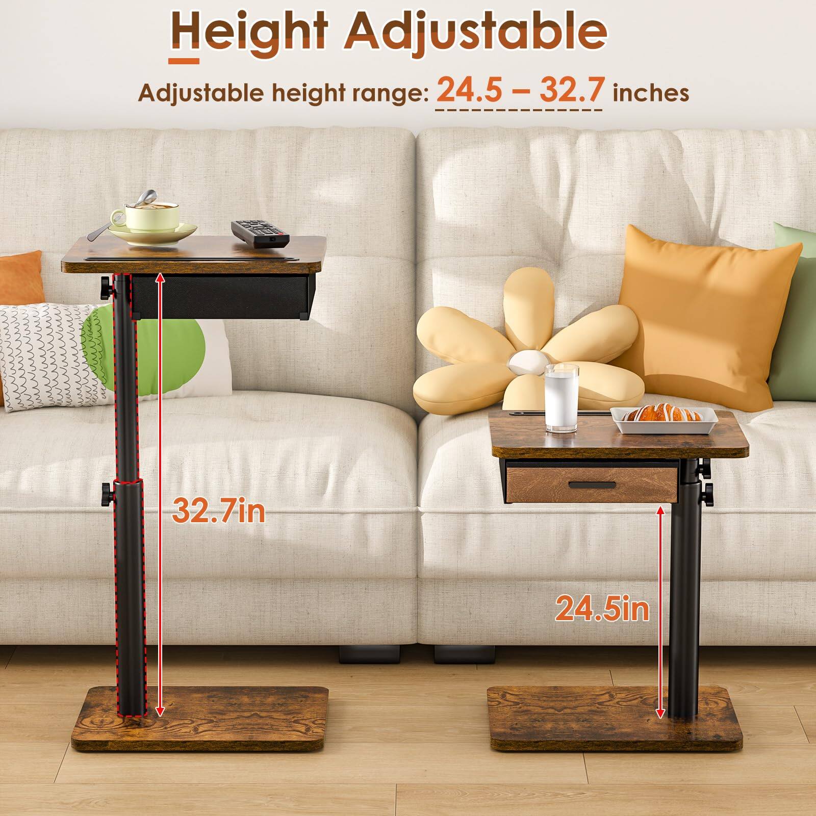 Height Adjustable  
Adjustable height range: 24.5 - 32.7 inches  

32.7in  
24.5in