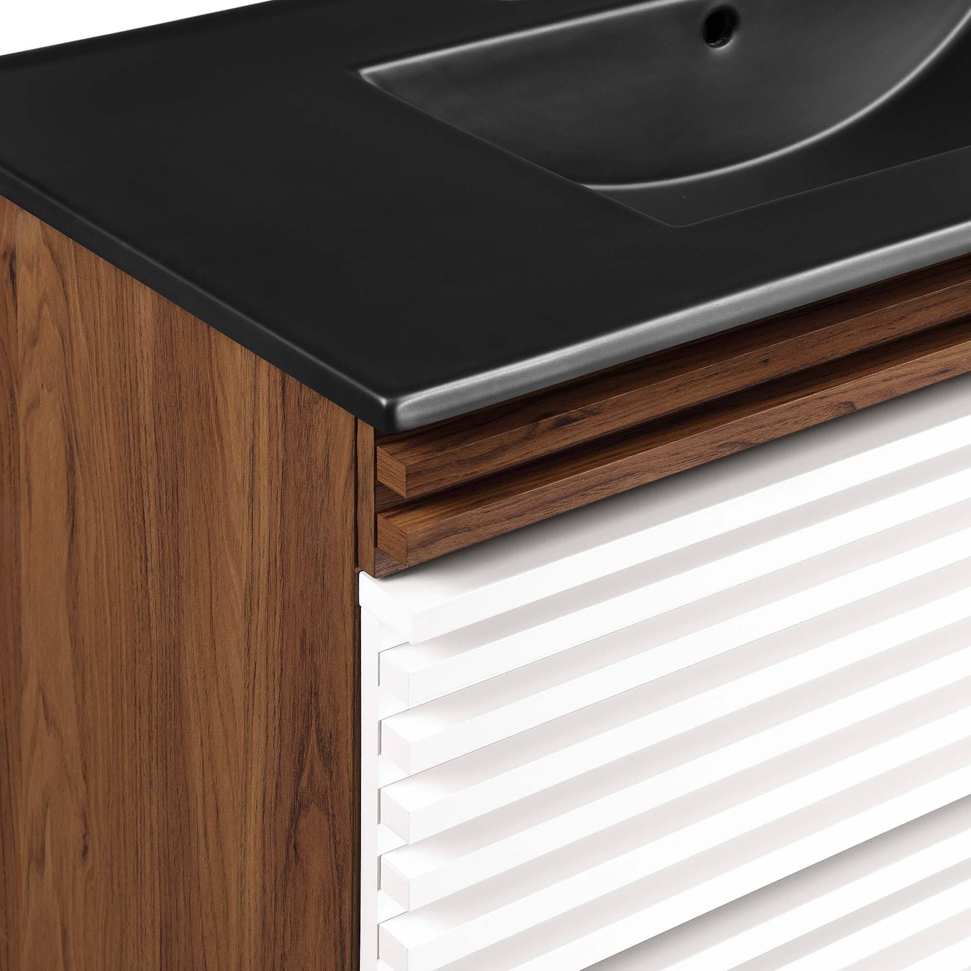 Alt View 5. Modway - Render Wall-Mount Bathroom Vanity with Black Basin Included - White Walnut Black.