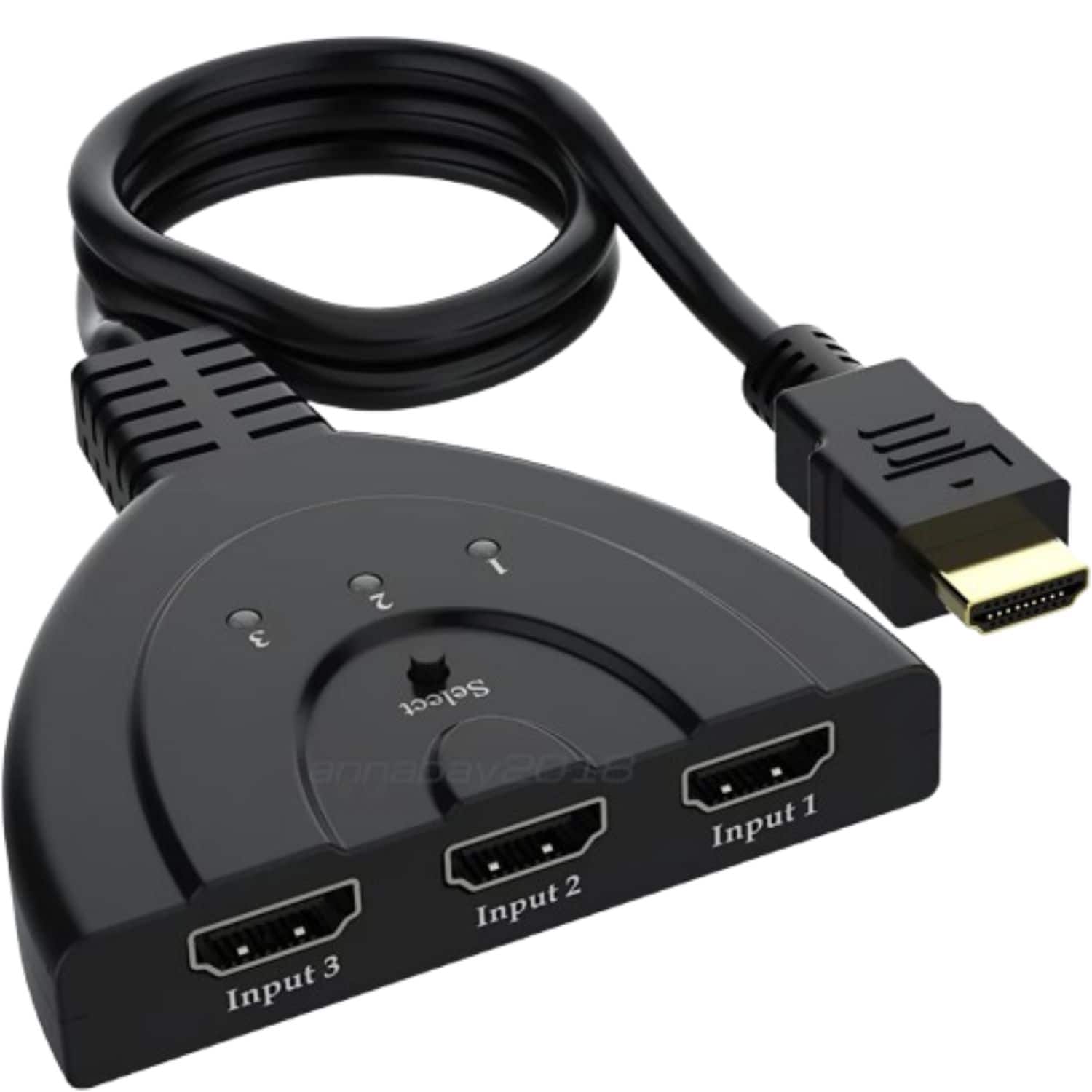 Home Collection - 3-Port HDMI Splitter Switch Switcher Hub Adapter – 1080P HDMI Cable for HDTV, PS4, Xbox, and Streaming Devices - Black