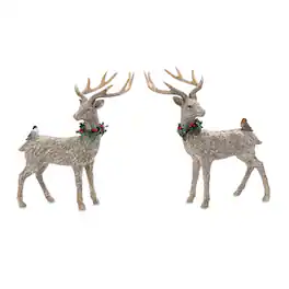 BreeBe - Deer w/Bird (Set of 2) - Brown, Green, Red, Silver