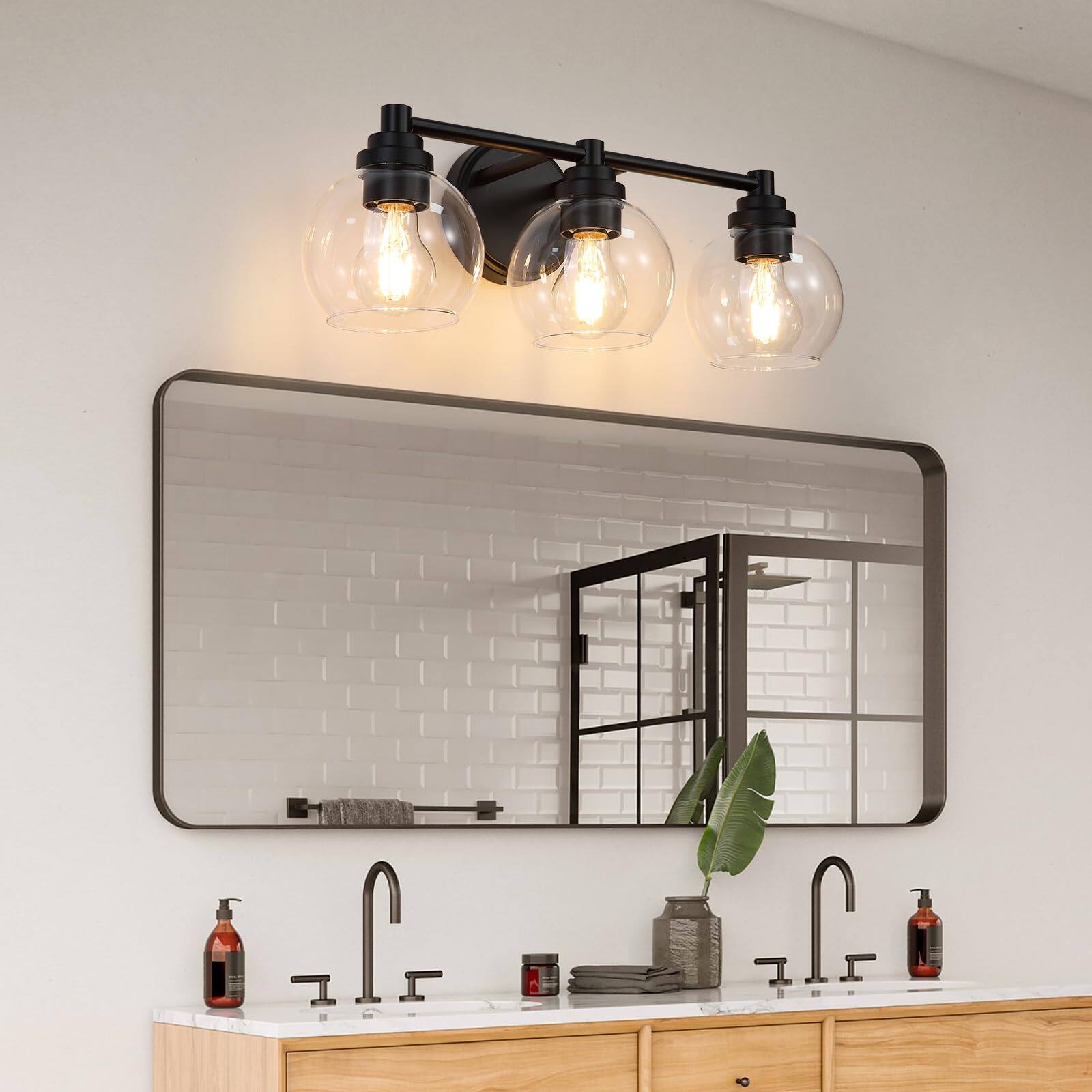 Alt View 2. HM 1810 - Upgrade Matte Bathroom Light Fixtures Modern Vanity With Globe Glass Shade Lights Over Mirror For Bedroom K - Black.