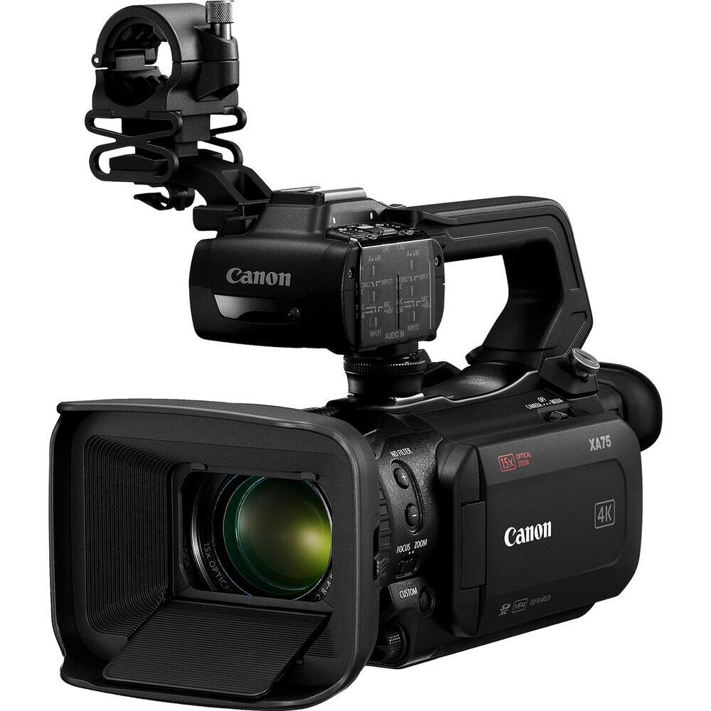 Canon XA75 4K  
15x Optical Zoom  
200mm  
Focus, Zoom, Custom  
ND Filter  
Audio Input  
Canon