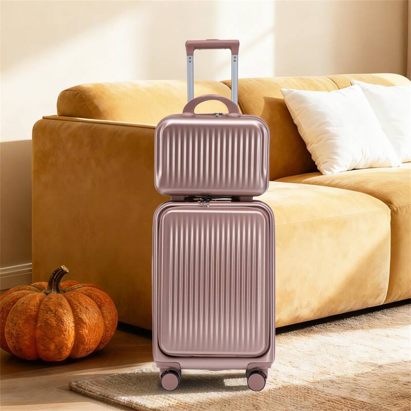 Alt View 10. HTUTWOO - Set of 2 14" Cosmetic Case & 20" Luggage Set with Spinner Wheels - ABS Hardside Suitcase with TSA Lock, Front Opening , - Champagne.