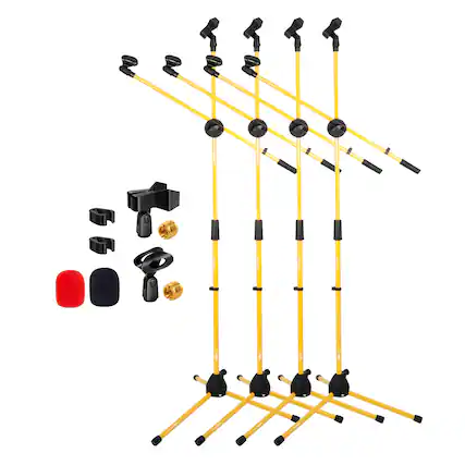 Front. 5 CORE - 5 Core Microphone Stand Floor 4Pcs Universal Adjustable 63" Tripod Mic Stands w Boom Arm - Yellow.