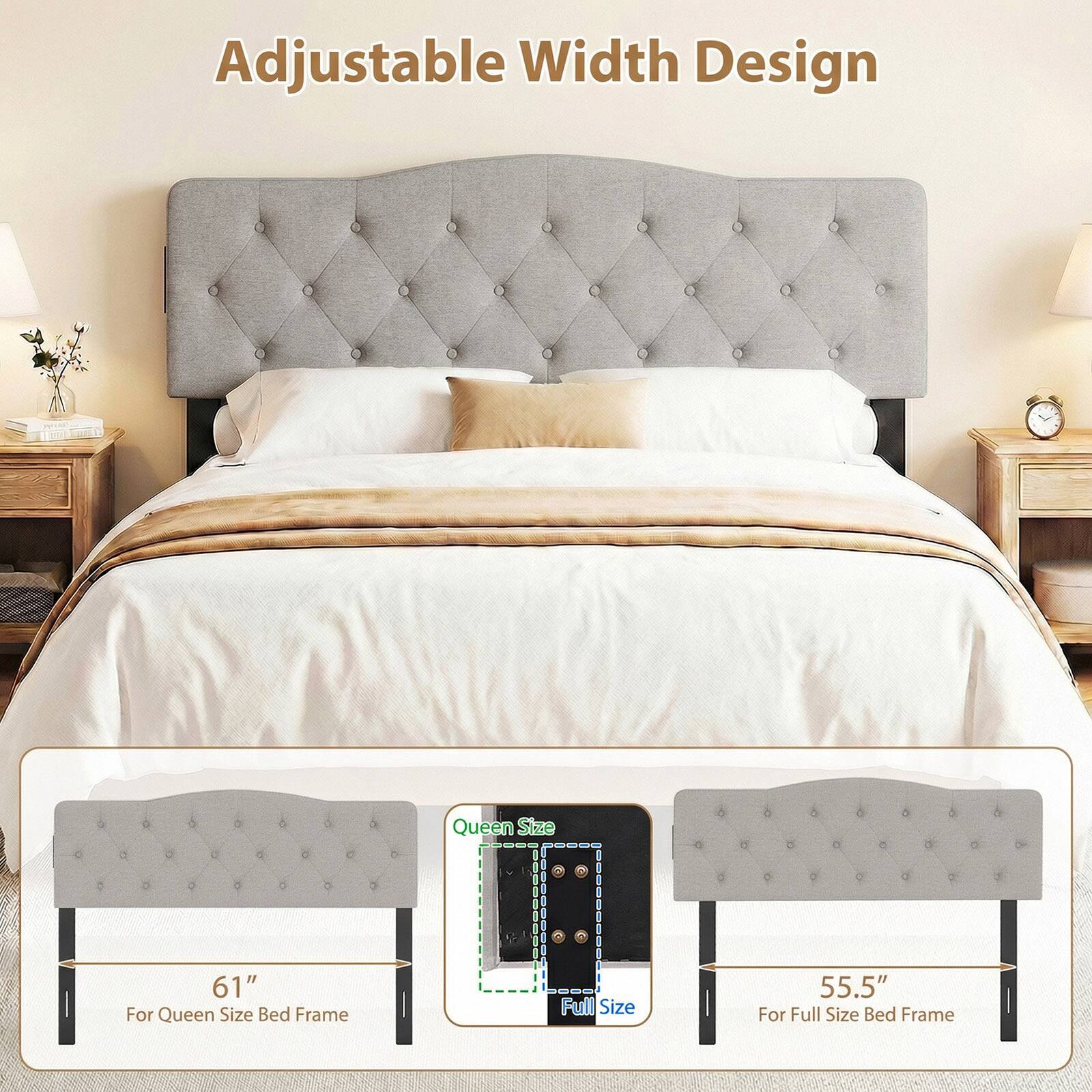 Adjustable Width Design

Queen Size - 61" For Queen Size Bed Frame  
Full Size - 55.5" For Full Size Bed Frame