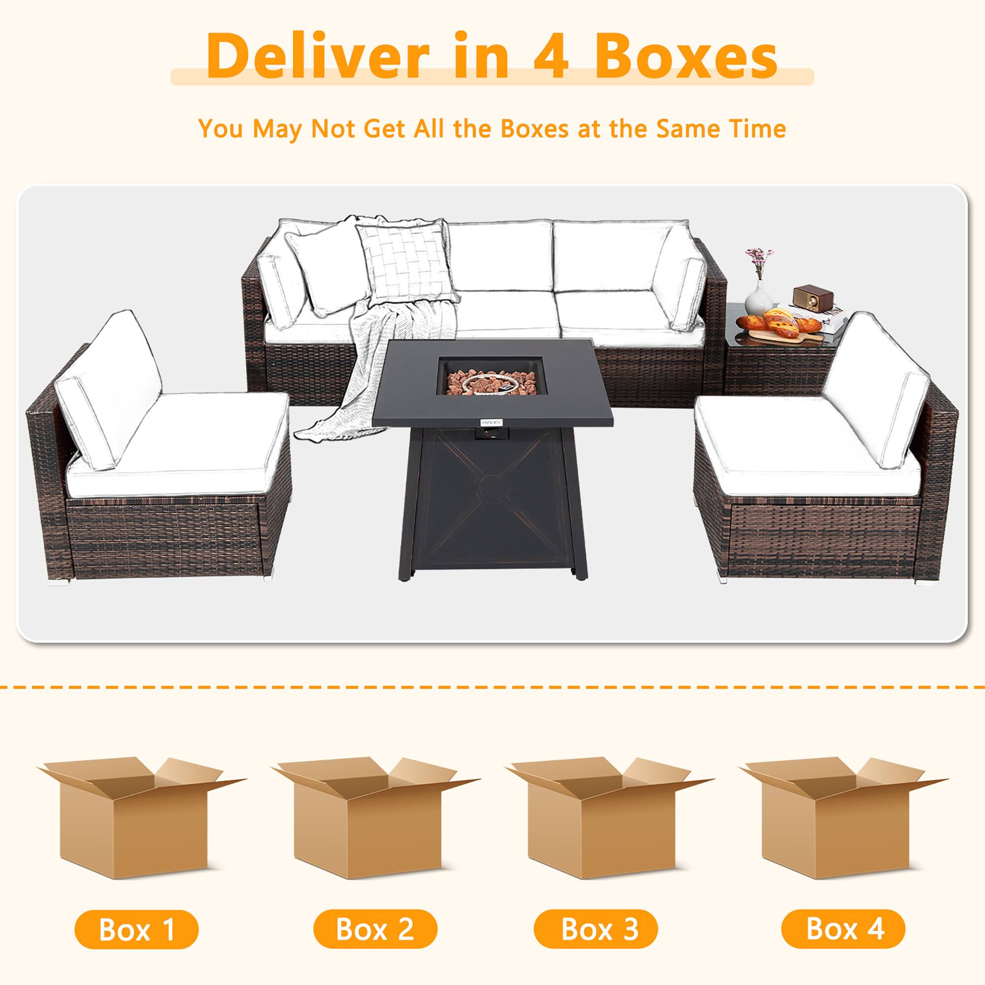 Deliver in 4 Boxes  
You May Not Get All the Boxes at the Same Time  

Box 1  
Box 2  
Box 3  
Box 4