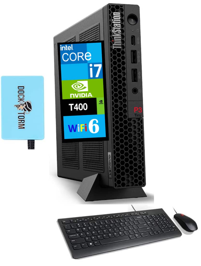 Lenovo - ThinkStation P3 Mini Desktop (Intel i7-14700, 16GB DDR5, 1TB PCIe SSD, NVIDIA T400, Win 11 Pro) w/USB Hub - Black