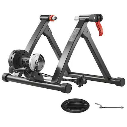 Front. VEVOR - Bike Trainer, 6 Level Resistance, 26-29 in & 700C Wheels, Foldable Magnetic Bicycle Stationary Stand for Exercise Riding - Black.
