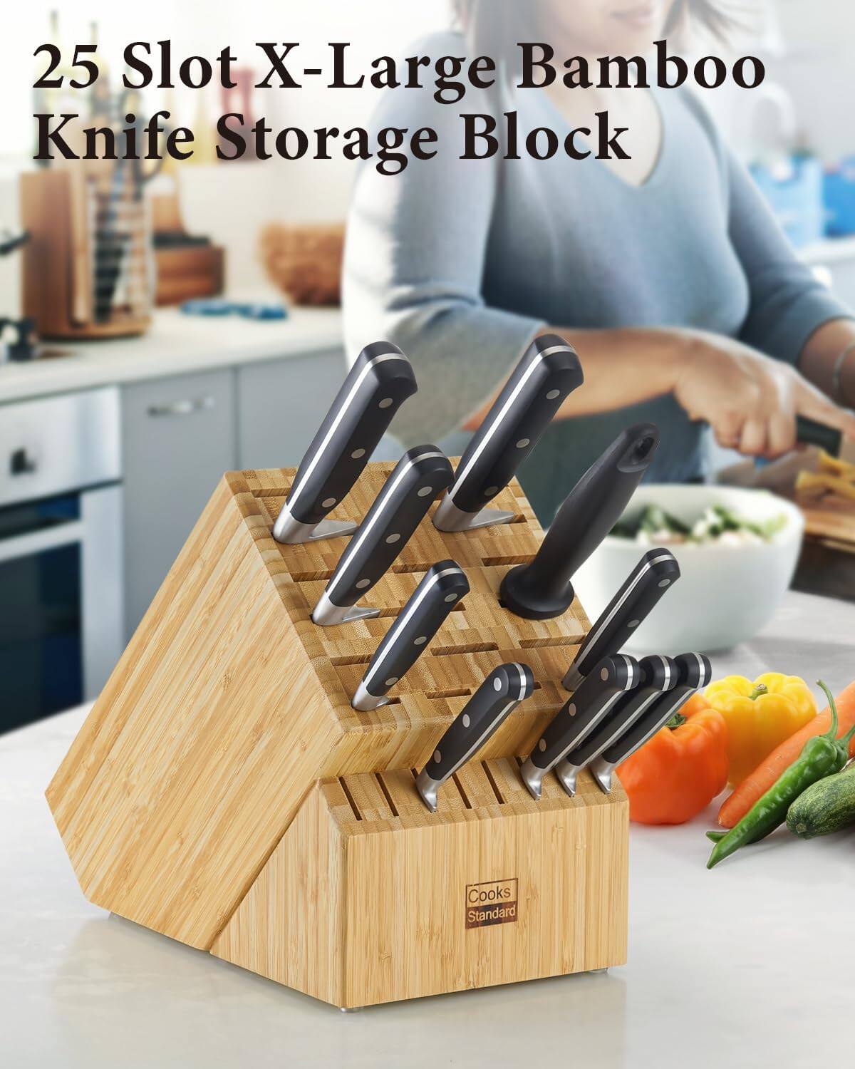 25 Slot X-Large Bamboo Knife Storage Block  
Cooks Standard