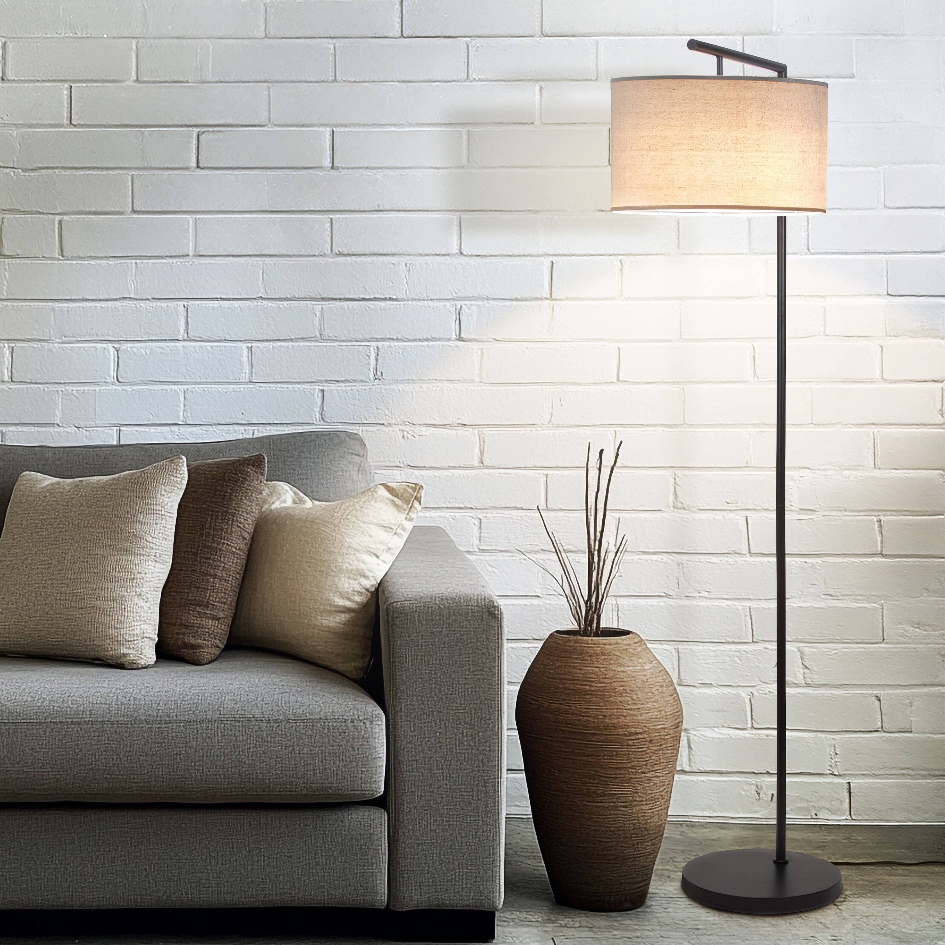 Alt View 2. Brightech - Montage Modern LED Midcentury Modern Arc Super Bright Floor Lamp with Beige Fabric Drum Shade - Classic Matte Black.