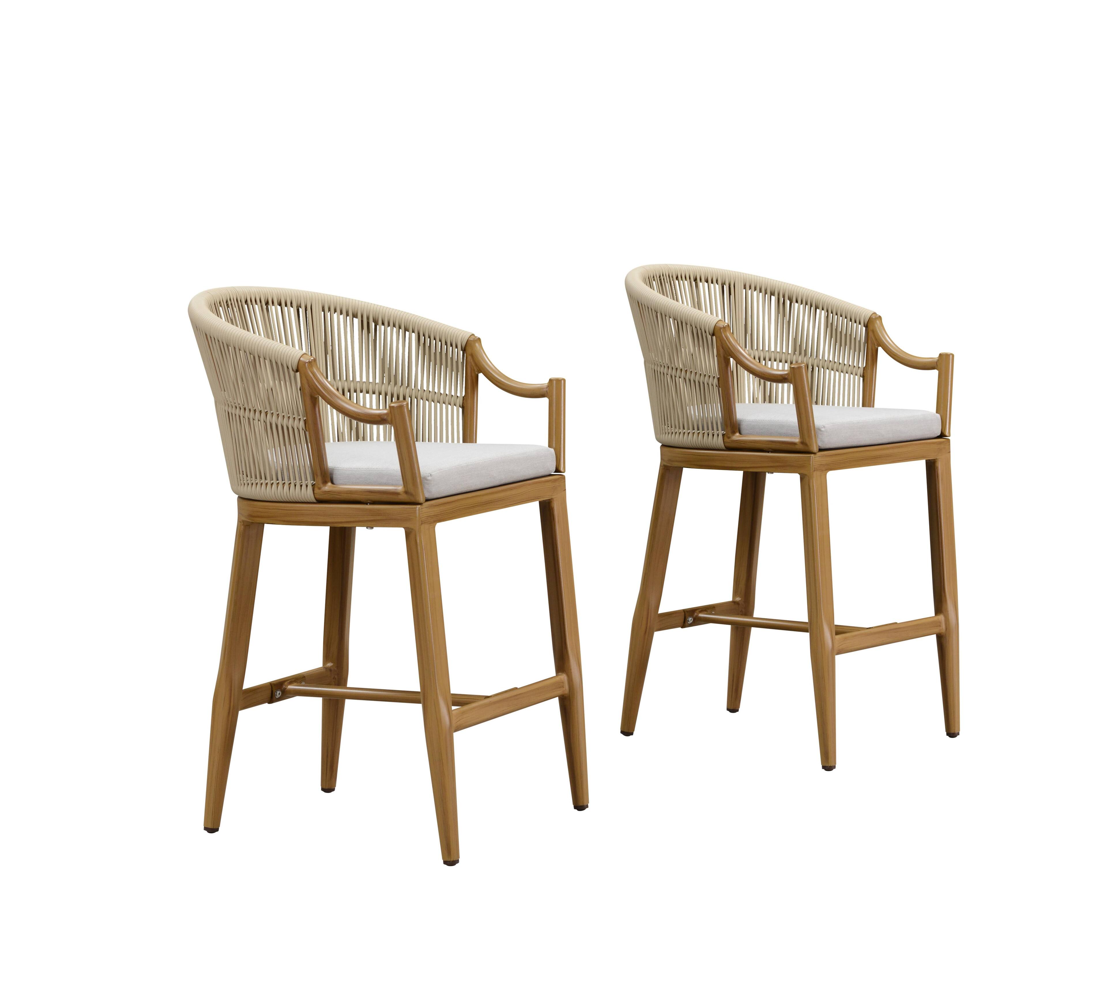 Alt View 10. PURPLE LEAF - Patio Counter Height Set of 2 Outdoor Rattan Chairs with Back Modern Aluminum Woven Barstools for Garden Indoor Kitchen - Teak-Counter Stool.