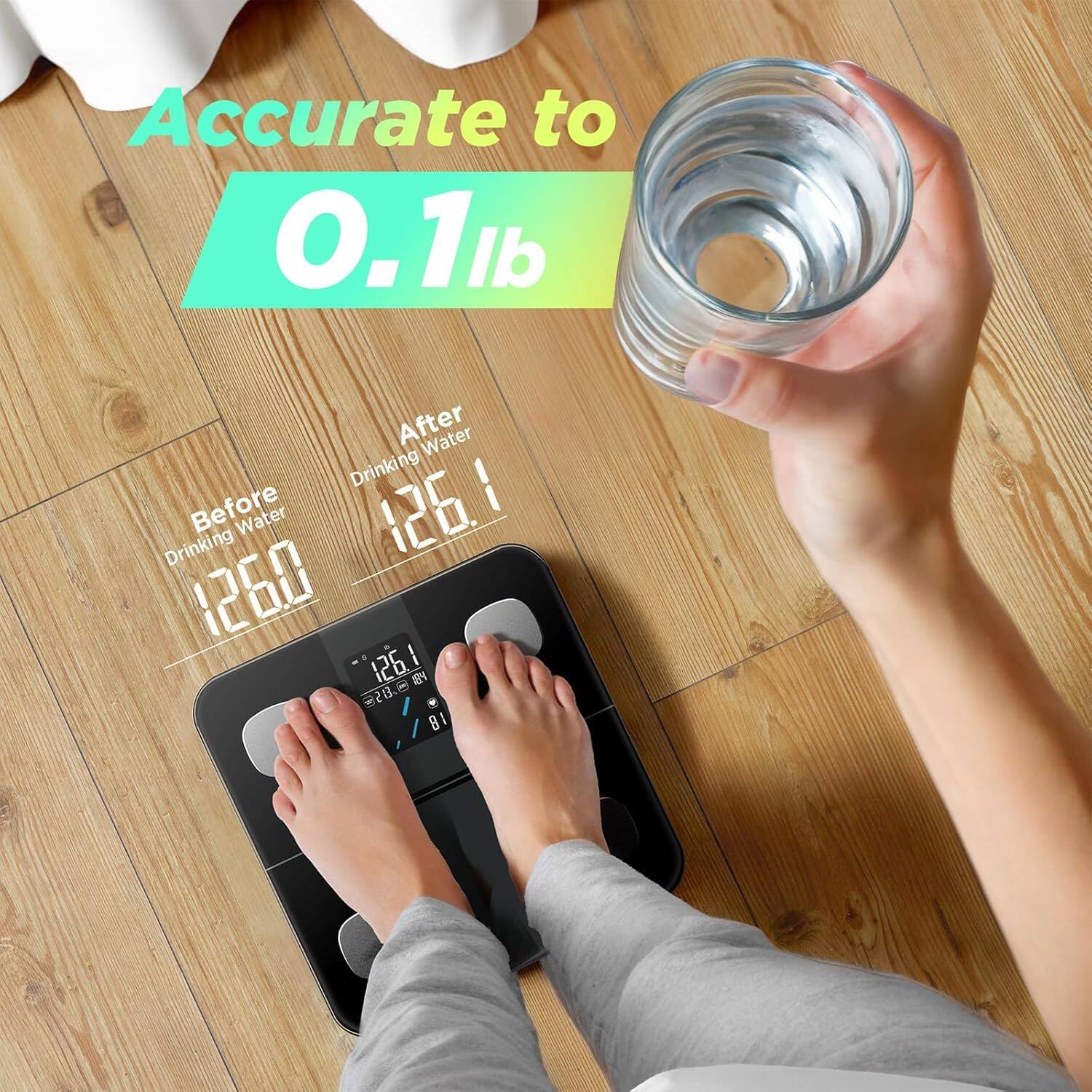 Accurate to 0.1lb

Before Drinking Water: 126.0

After Drinking Water: 126.1