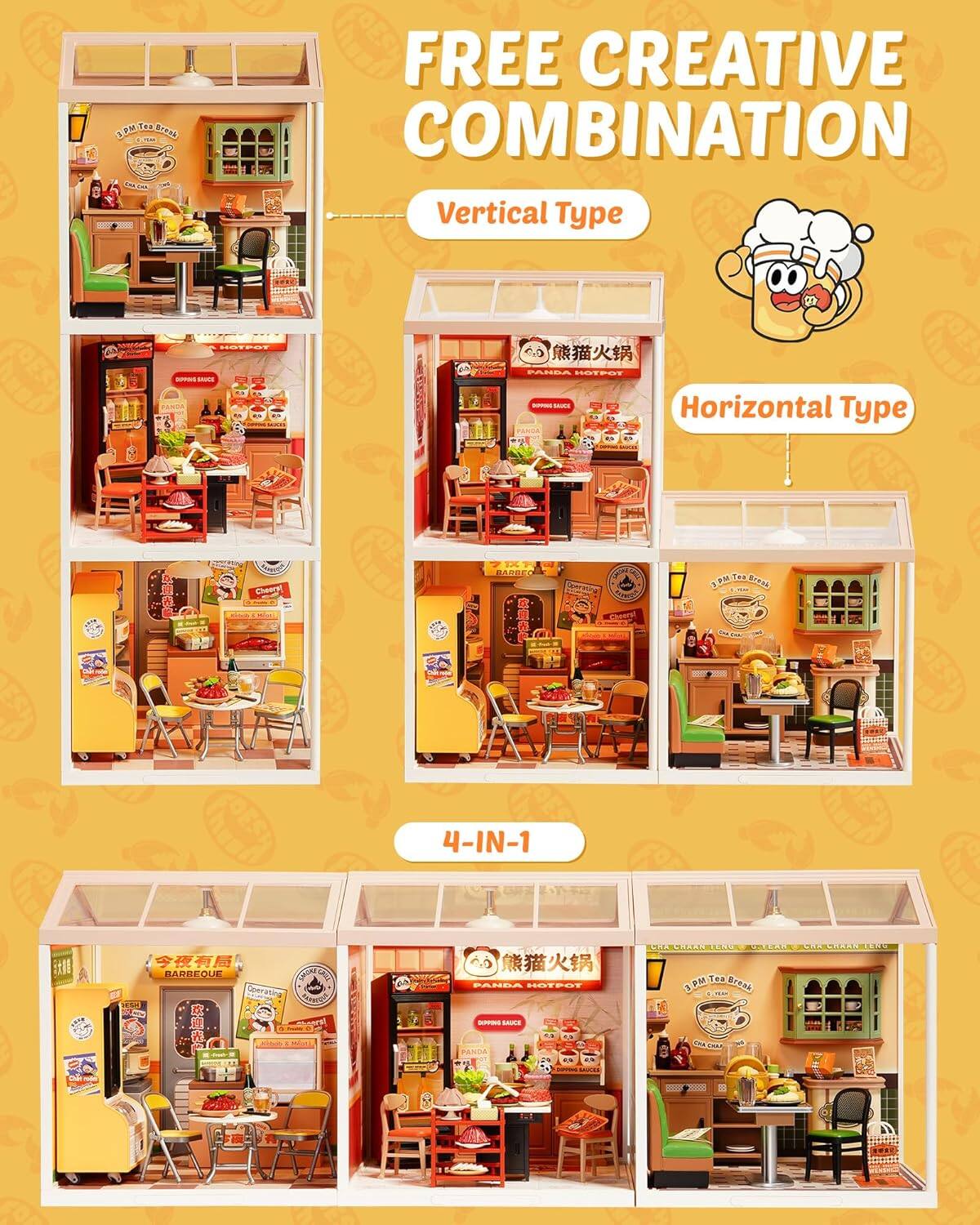 FREE CREATIVE COMBINATION

Vertical Type

Horizontal Type

4-IN-1

- BARBEQUE
- HOTPOT
- LAMPS
- TEA

PANDA HOTPOT

3 P.M. Tea Break

CHAA CHAA LENO

BARBEQUE

DIPPING SAUCE