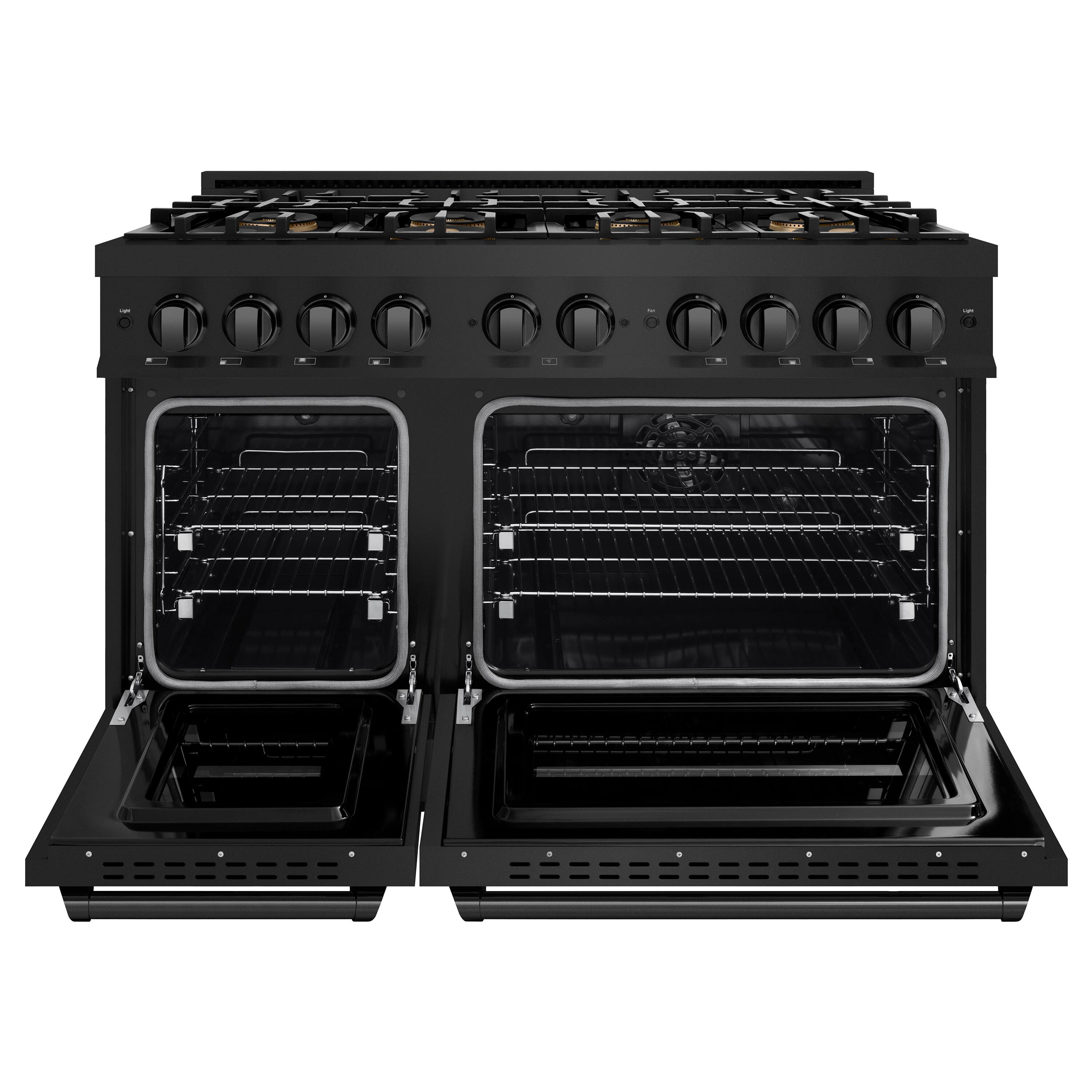 Angle. ZLINE - 48 in. 6.7 cu. ft. Classic Freestanding Dual Fuel Range with 8 DuoPro Burners and Dual Ovens in Black Stainless Steel - Black Stainless Steel.