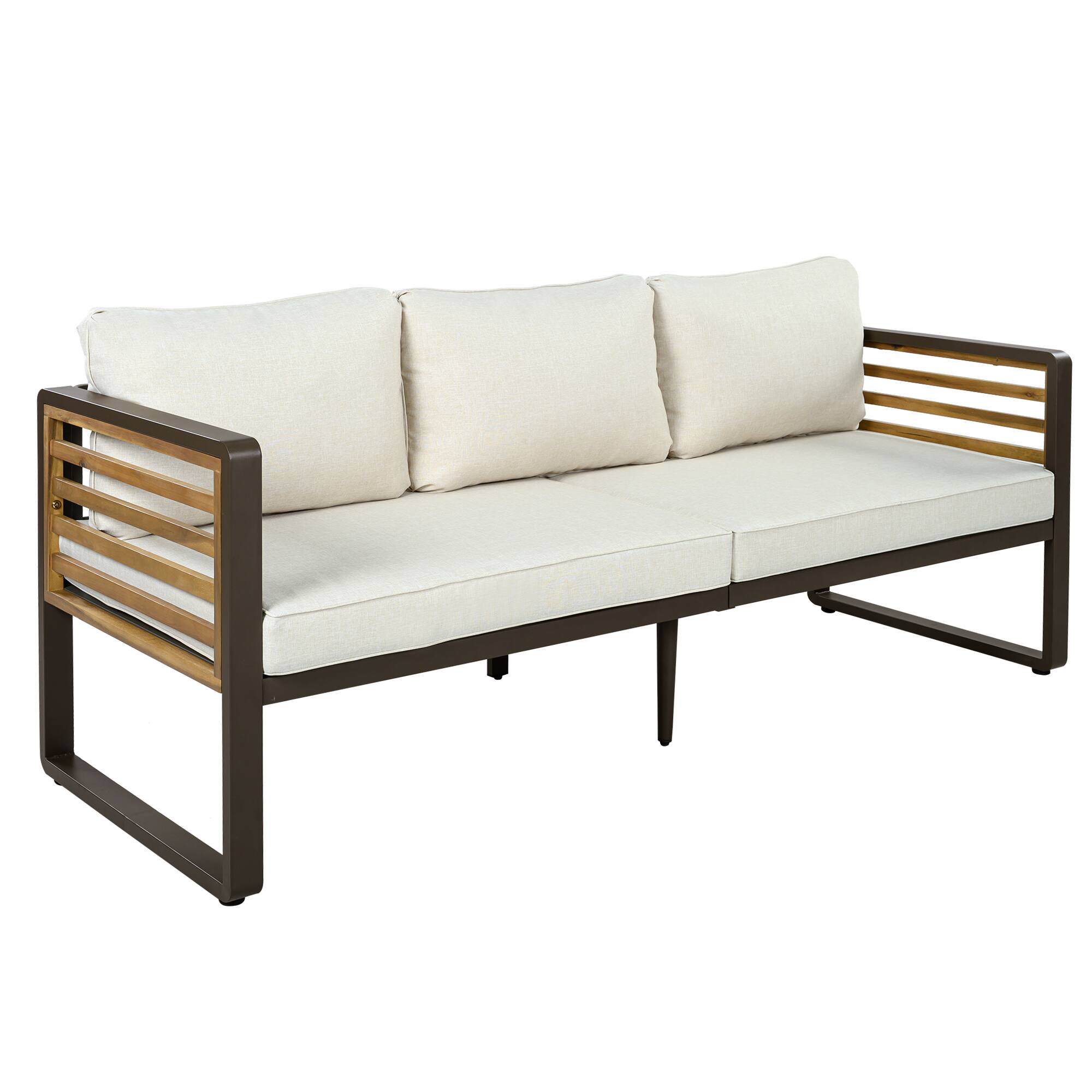 Alt View 5. Whisen - 4-Piece Acacia Wood & Metal Patio Conversation Sofa Set for 5, with 4-Inch Thick Removable Cushions - Beige|Brown.