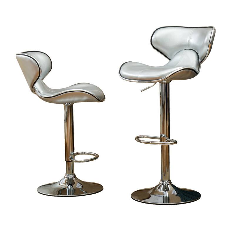 Alt View 4. HTUTWOO - Faux Leather Adjustable Swivel Barstool Set of 2, Chrome Base with Footrest, for Kitchen/ Home Bar/ Office - Silver.