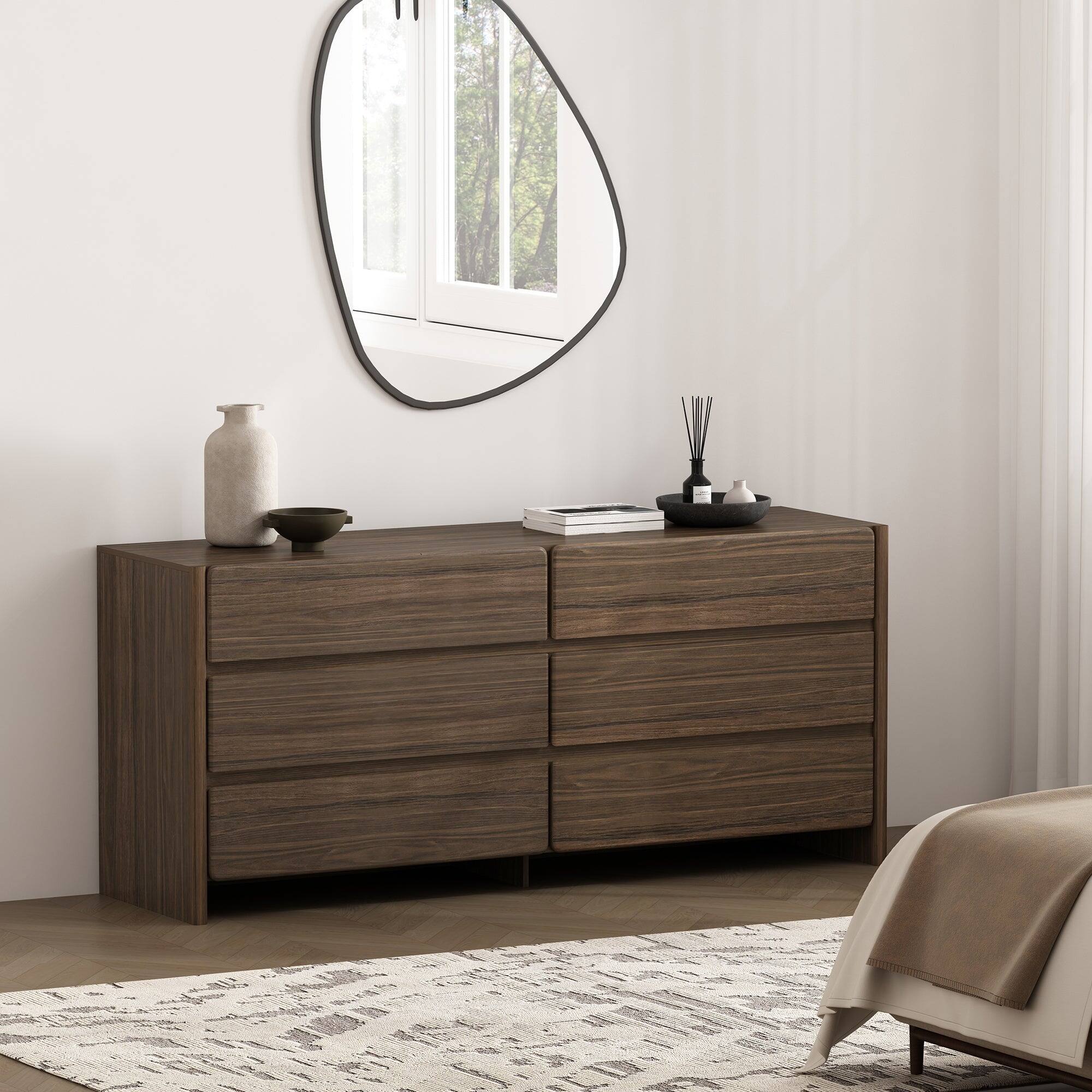 Angle. Manhattan Comfort - Linda Modern 72" Dresser - Walnut Brown.
