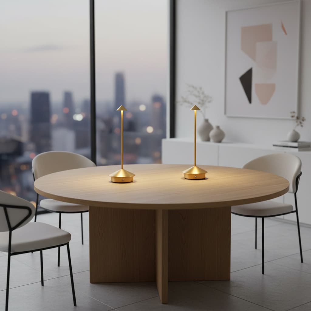 Alt View 3. FINEAK - Set of 2 Modern LED Table Lamps - Rechargeable Battery-Powered for Bedroom, Dining, Camping & More (Gold) - Gold.