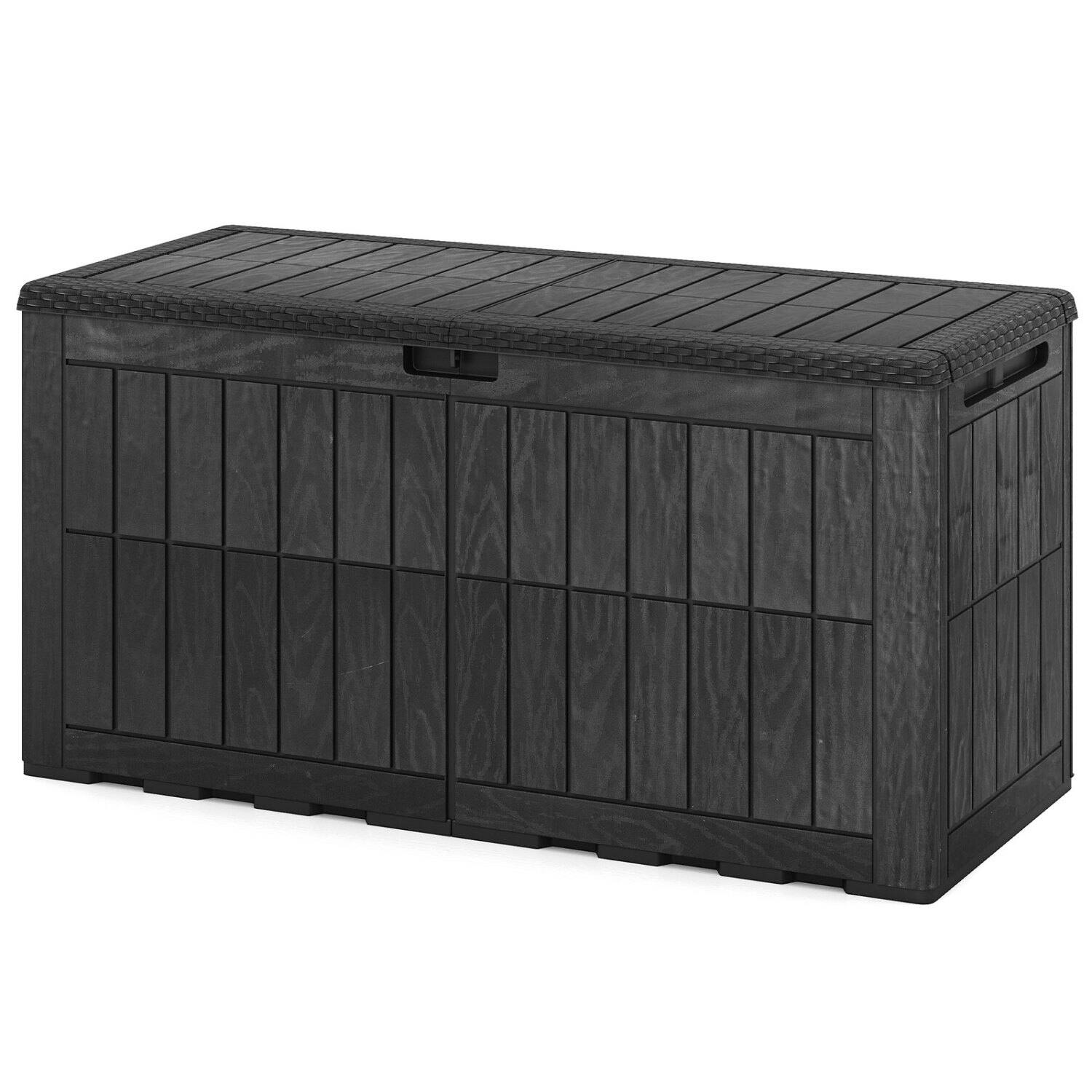 Left. WELLFOR - Waterproof Lockable Outdoor Deck Box for Tools, Cushions, and Pool Supplies - Black.