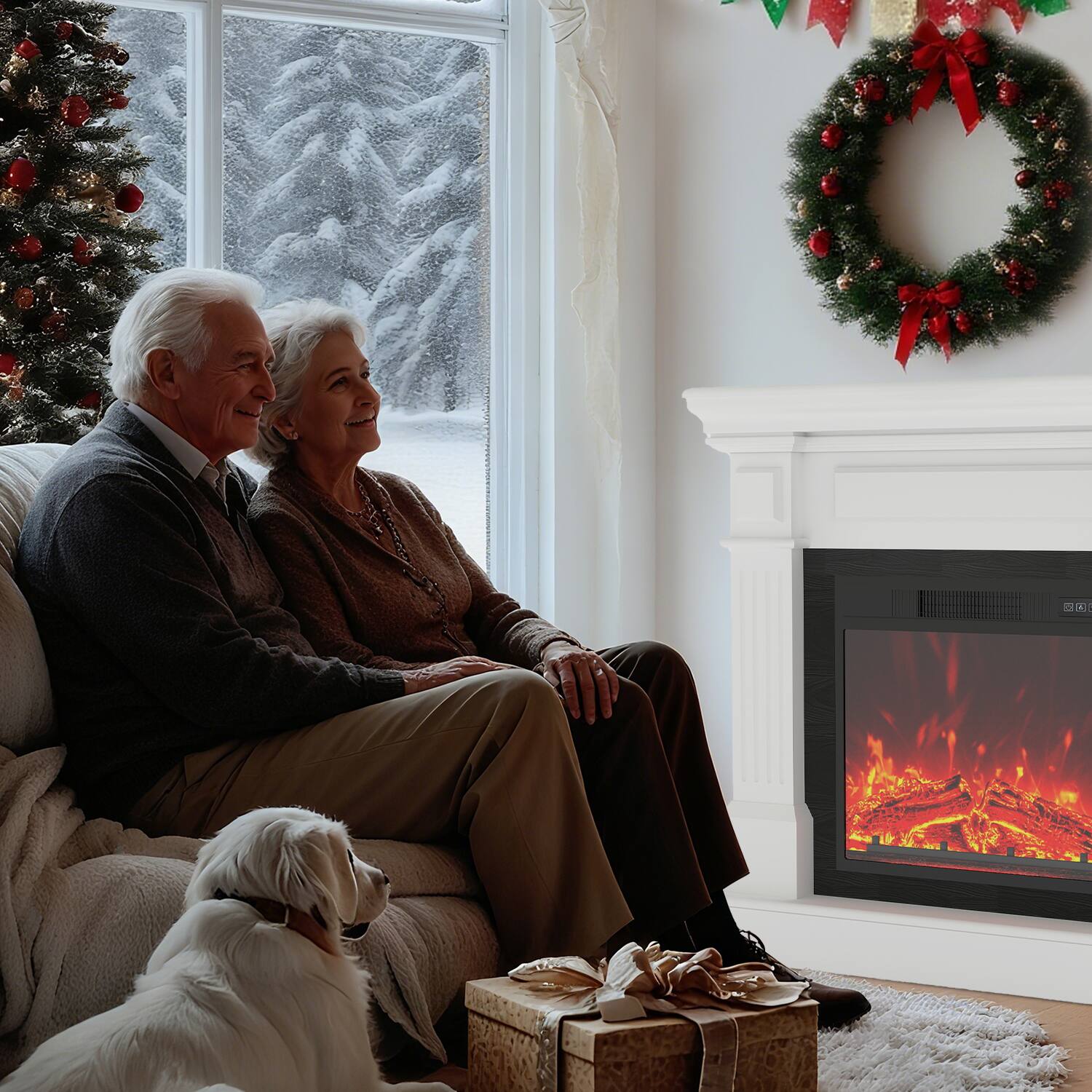 Alt View 5. Fehokinch - 40" White Electric Fireplace Mantel with Realistic 3D Flames, Remote Control & 1500W Heater - White.